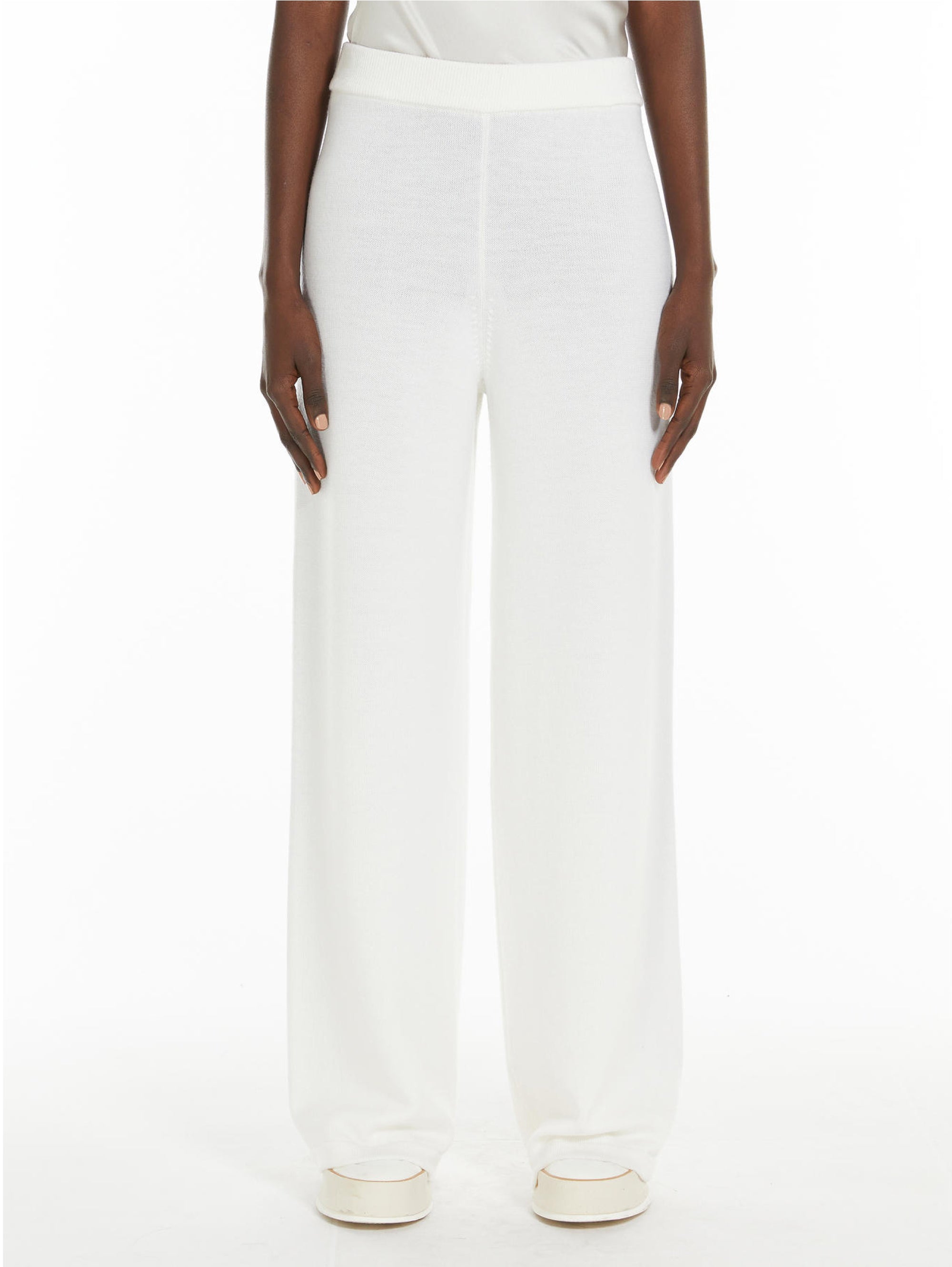 MAX MARA LEISURE-Pantataloni Dritti in Pura Lana Bianco-TRYME Shop