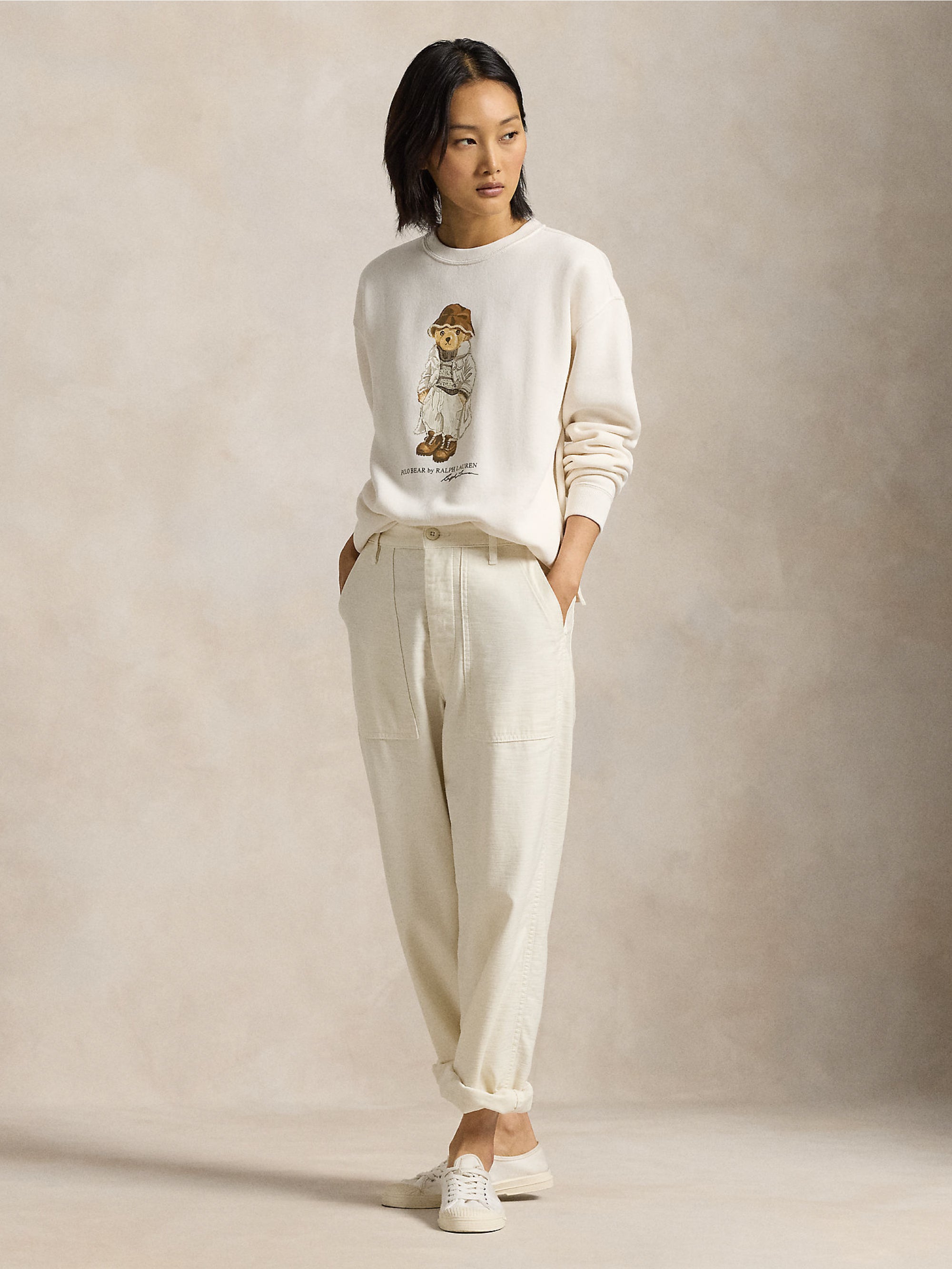 Crewneck Sweatshirt with Cream Polo Bear Print