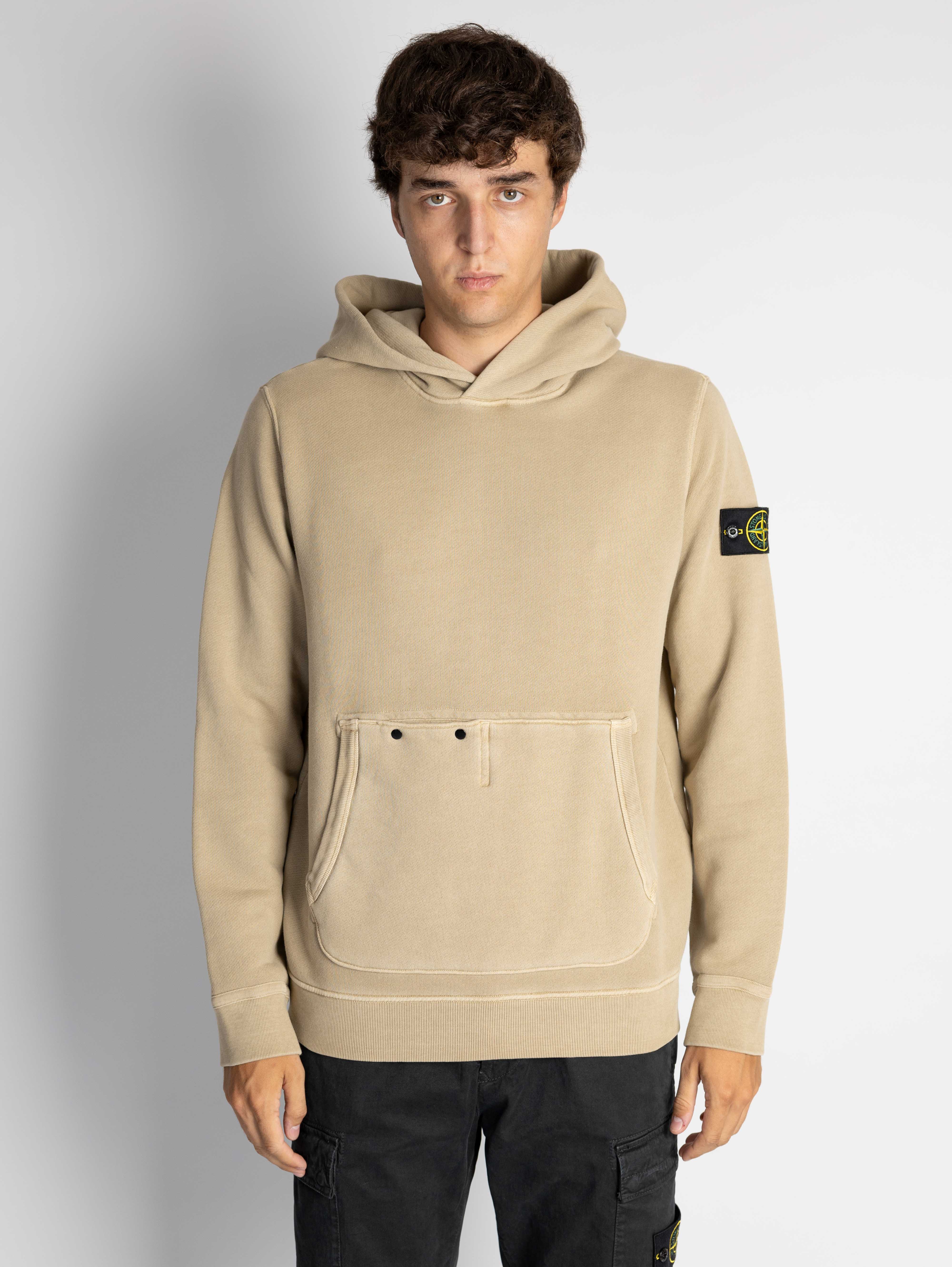 STONE ISLAND-Felpa con Cappuccio e Tasca Marsupio Biscotto-TRYME Shop