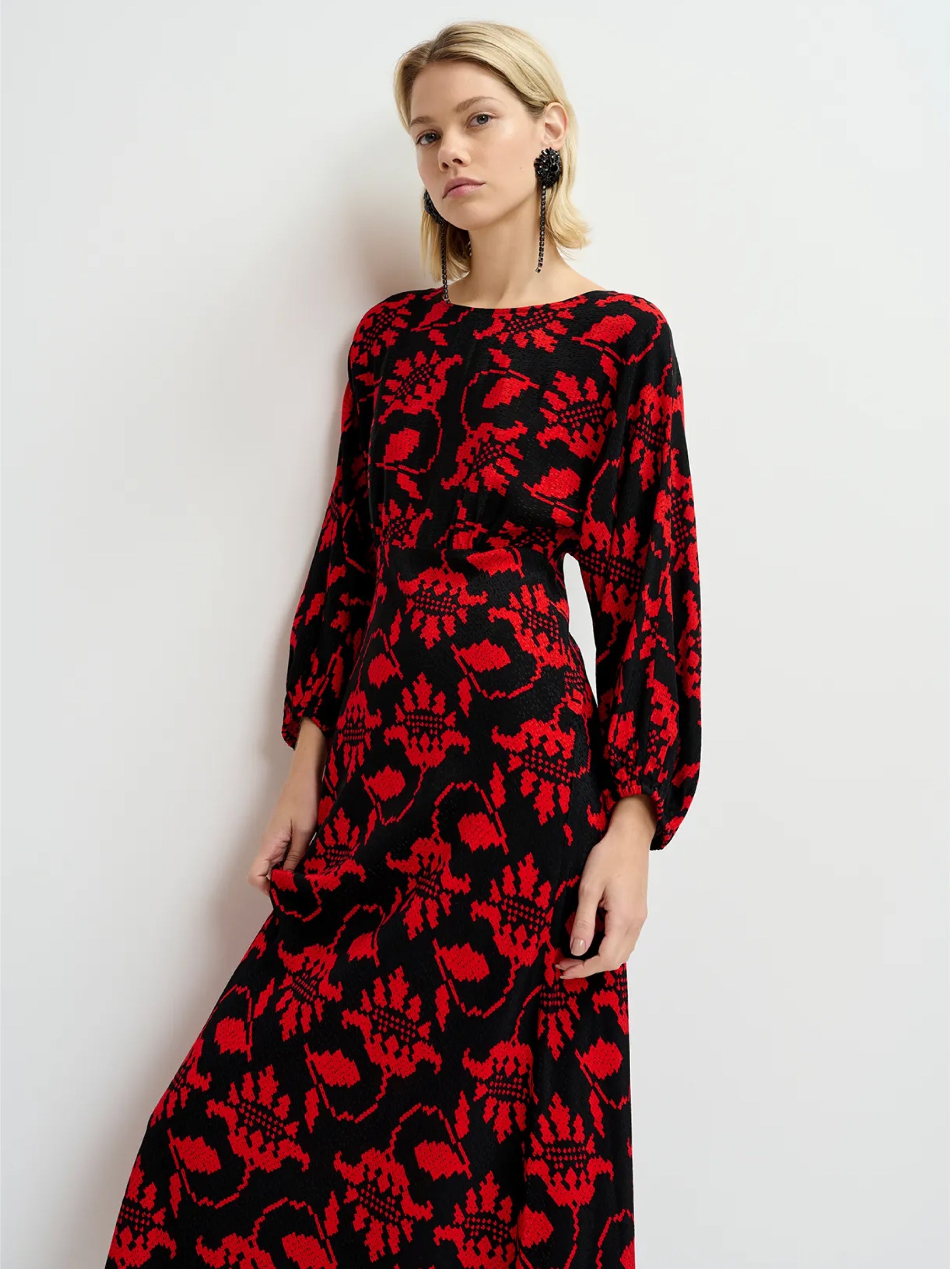 Long Dress with Black Print