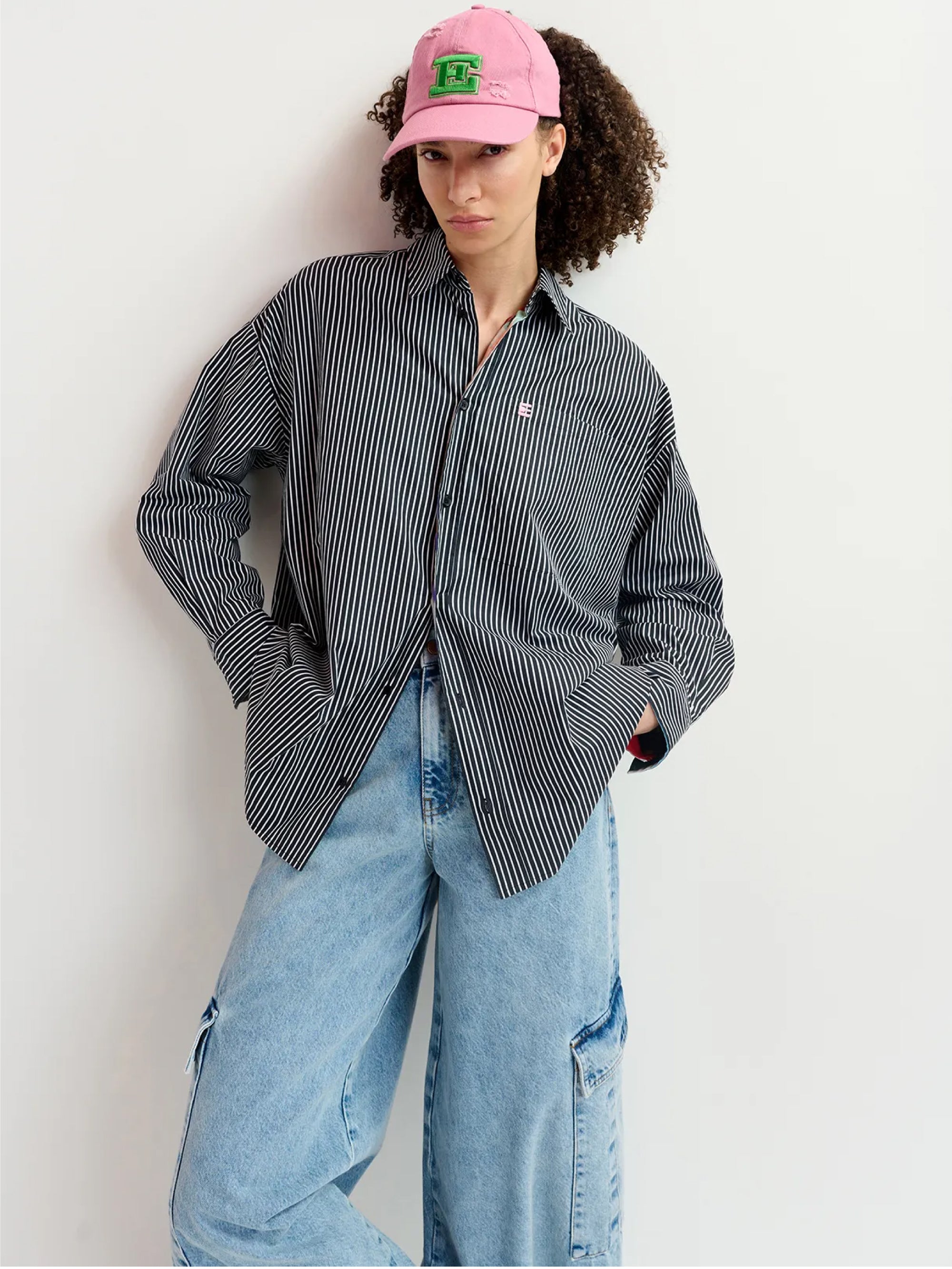 ESSENTIEL ANTWERP-Camicia Reversibile Oversize Bianco/Blu-TRYME Shop