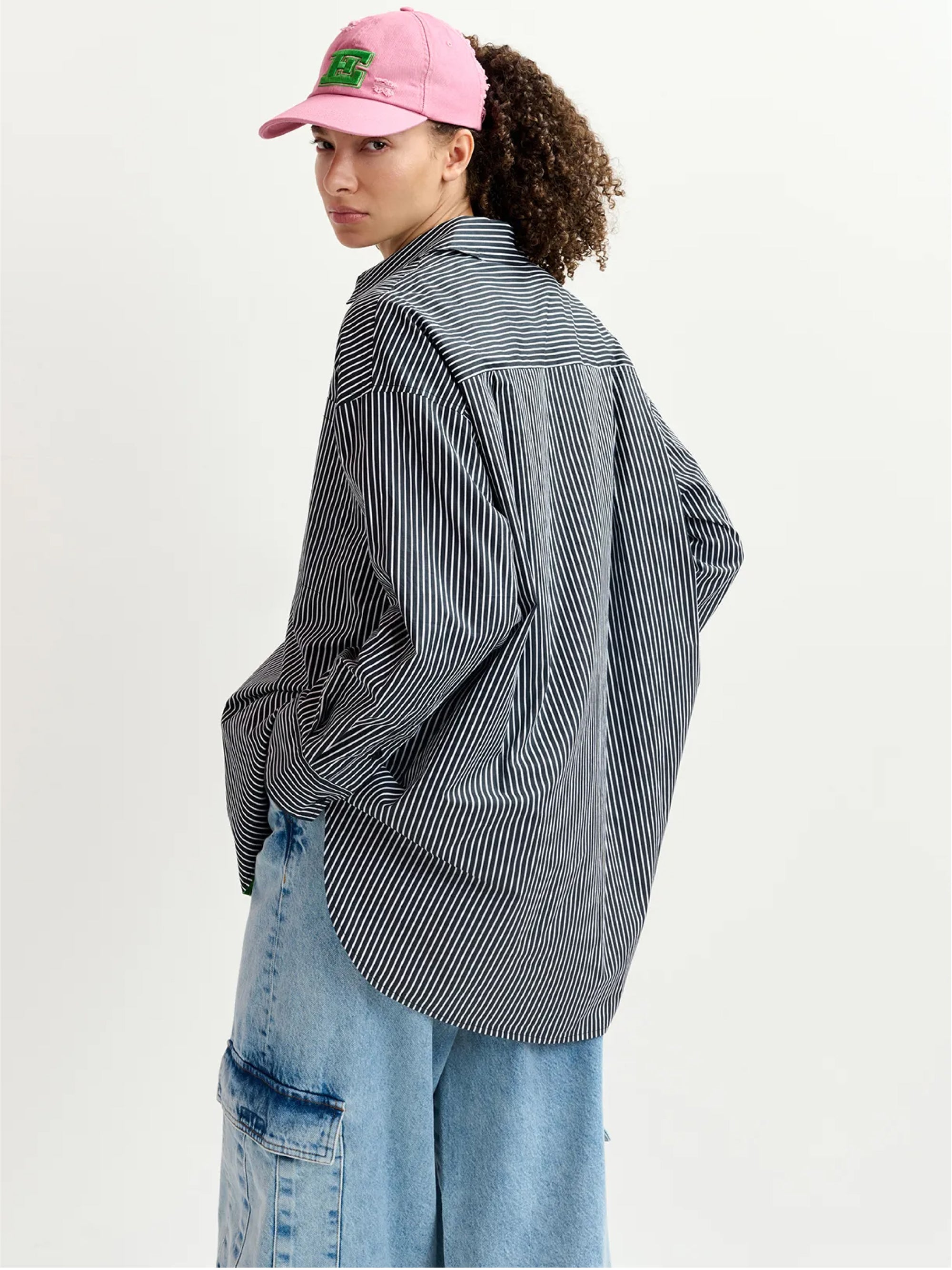 Umkehrbare Oversize-Bluse Weiß/Blau