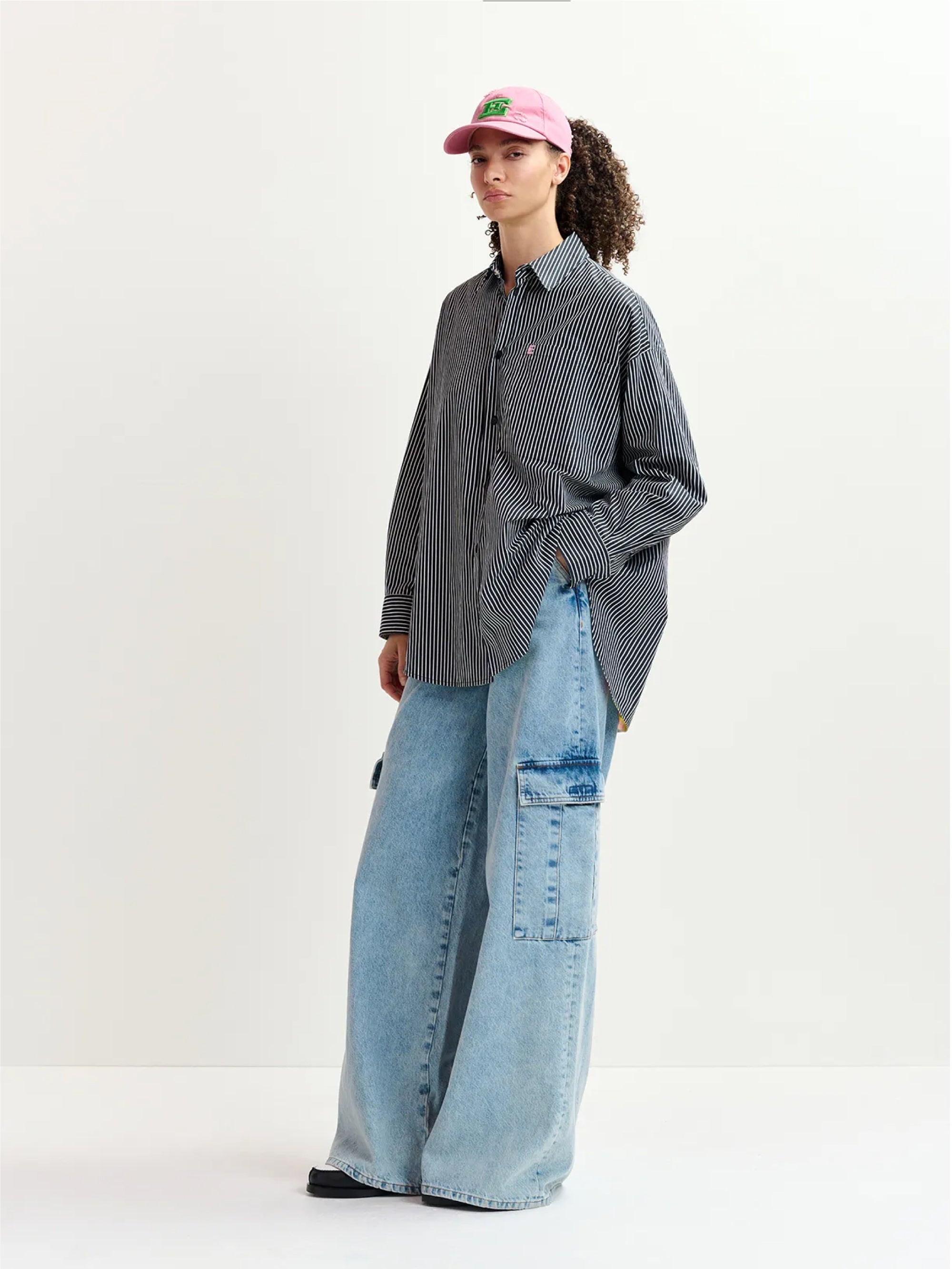 Umkehrbare Oversize-Bluse Weiß/Blau