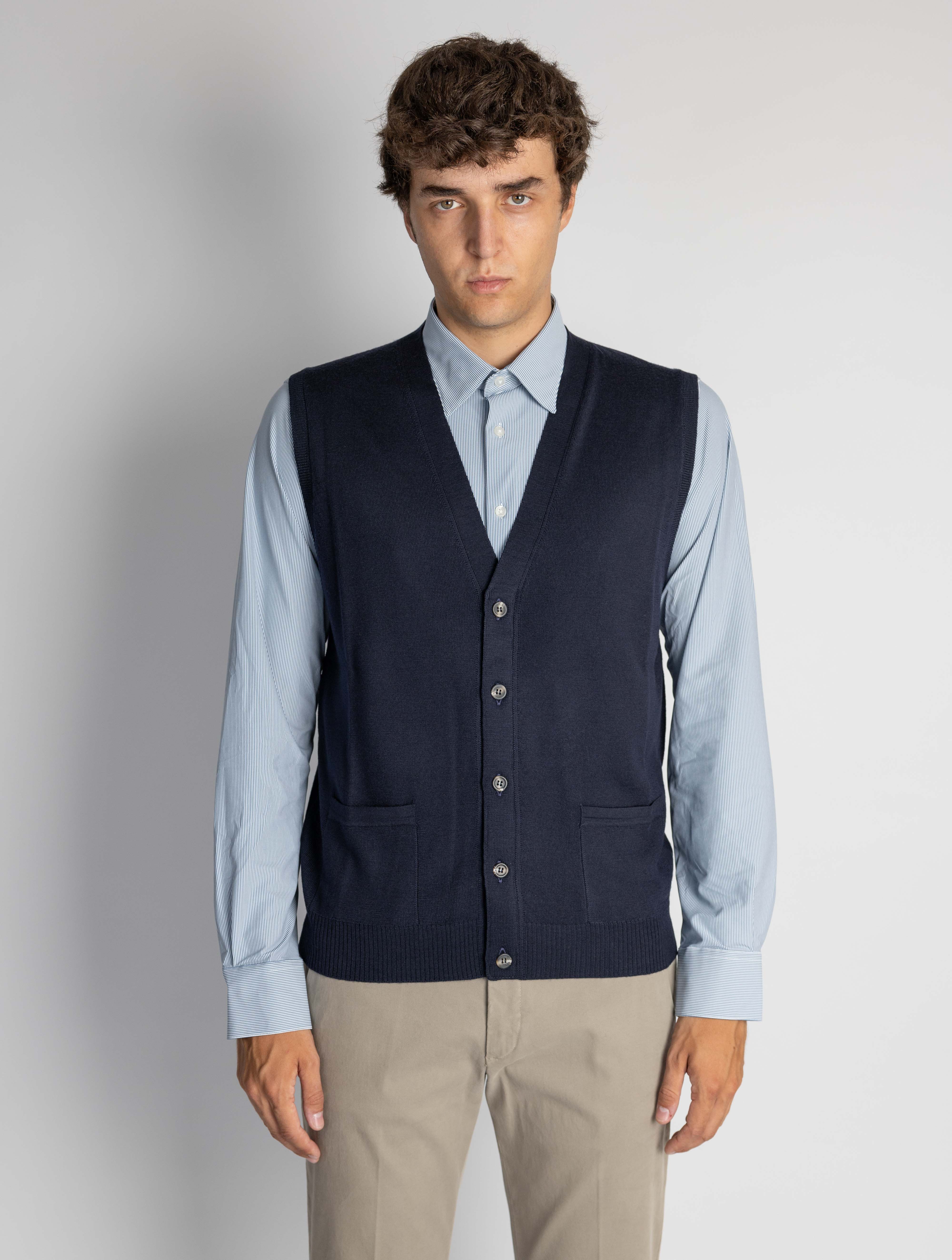 ALPHA STUDIO Gilet con Scollo a V Blu