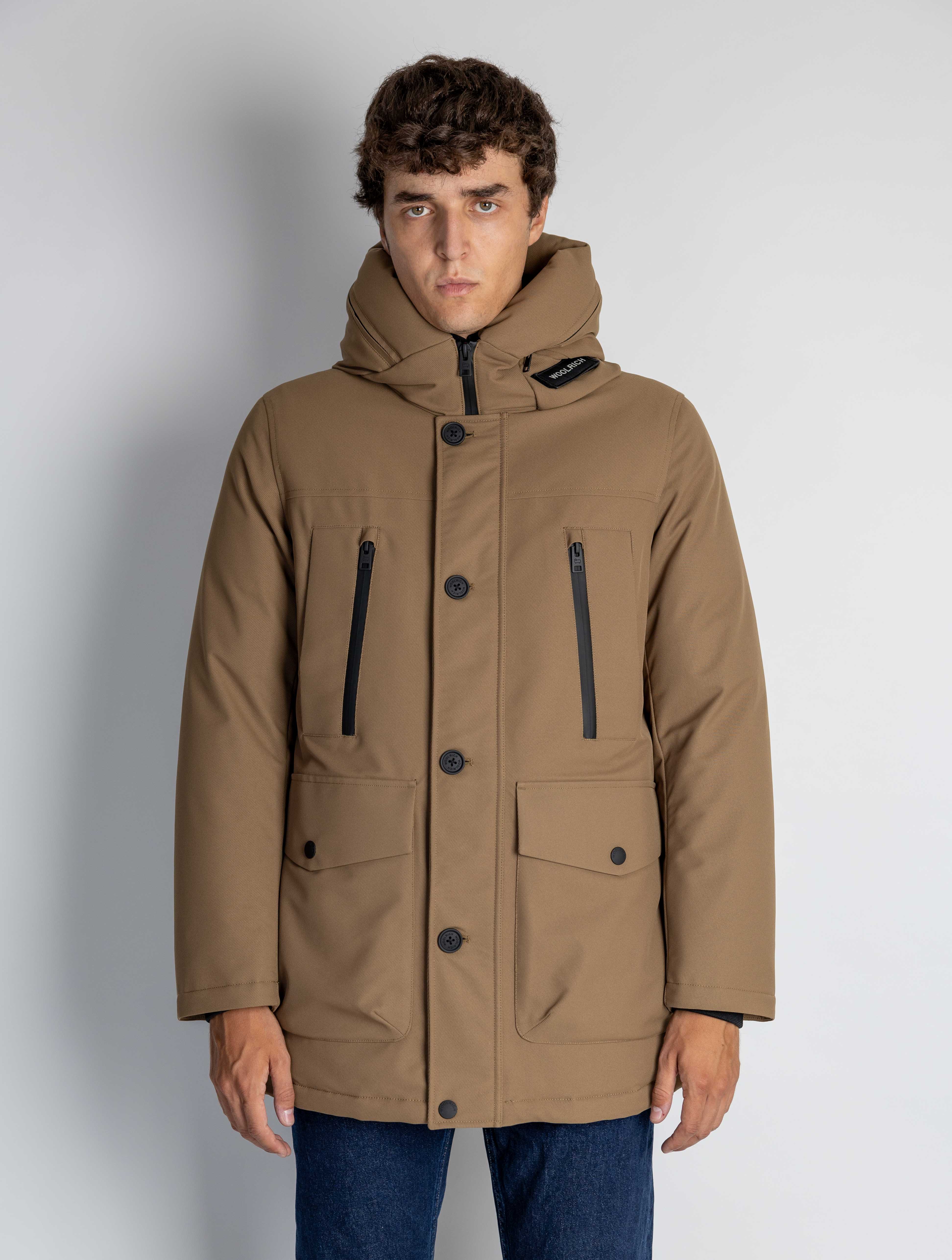 WOOLRICH-Parka con Cappuccio in Twill Beige-TRYME Shop