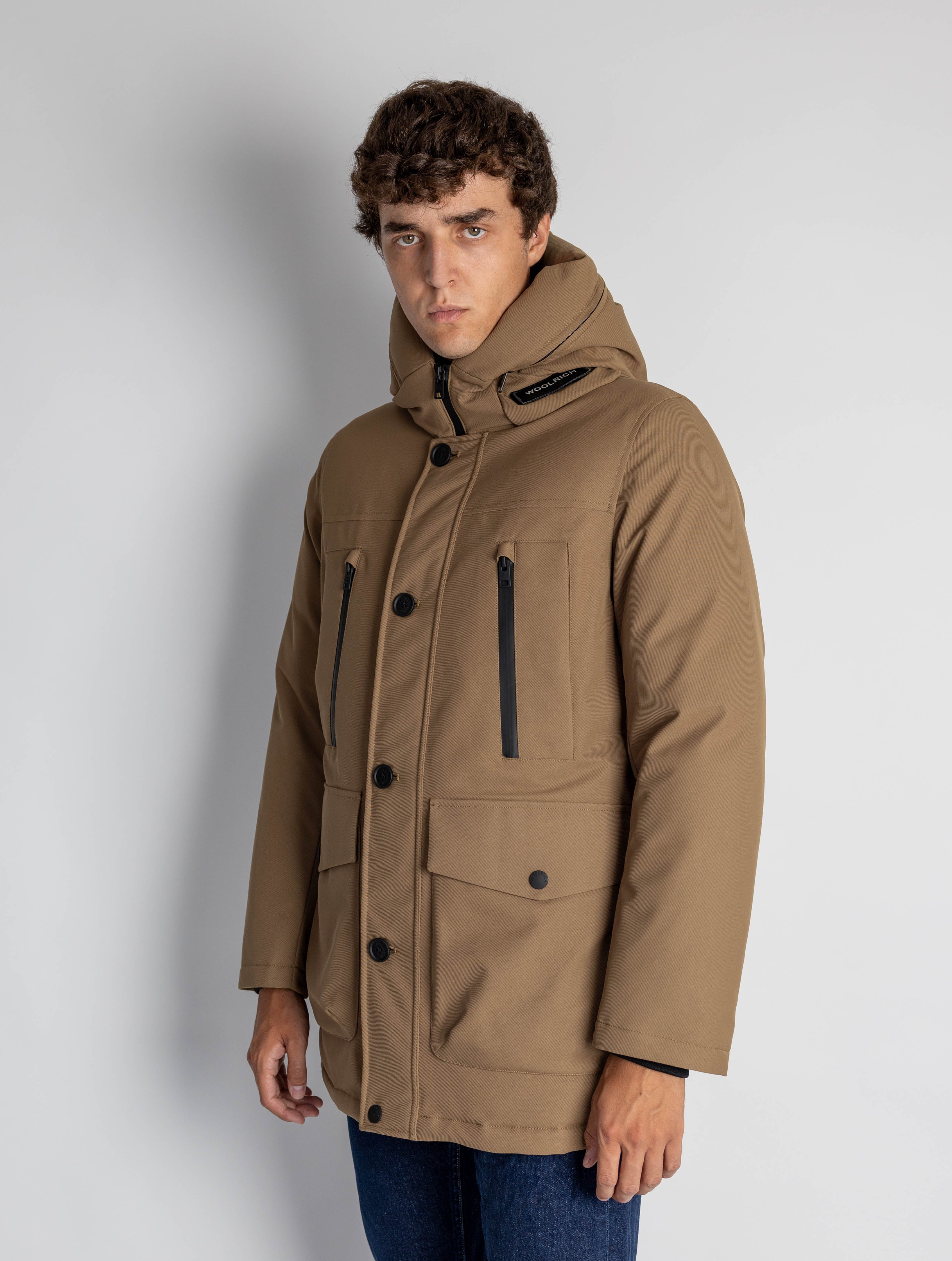 Beige Twill Hooded Parka