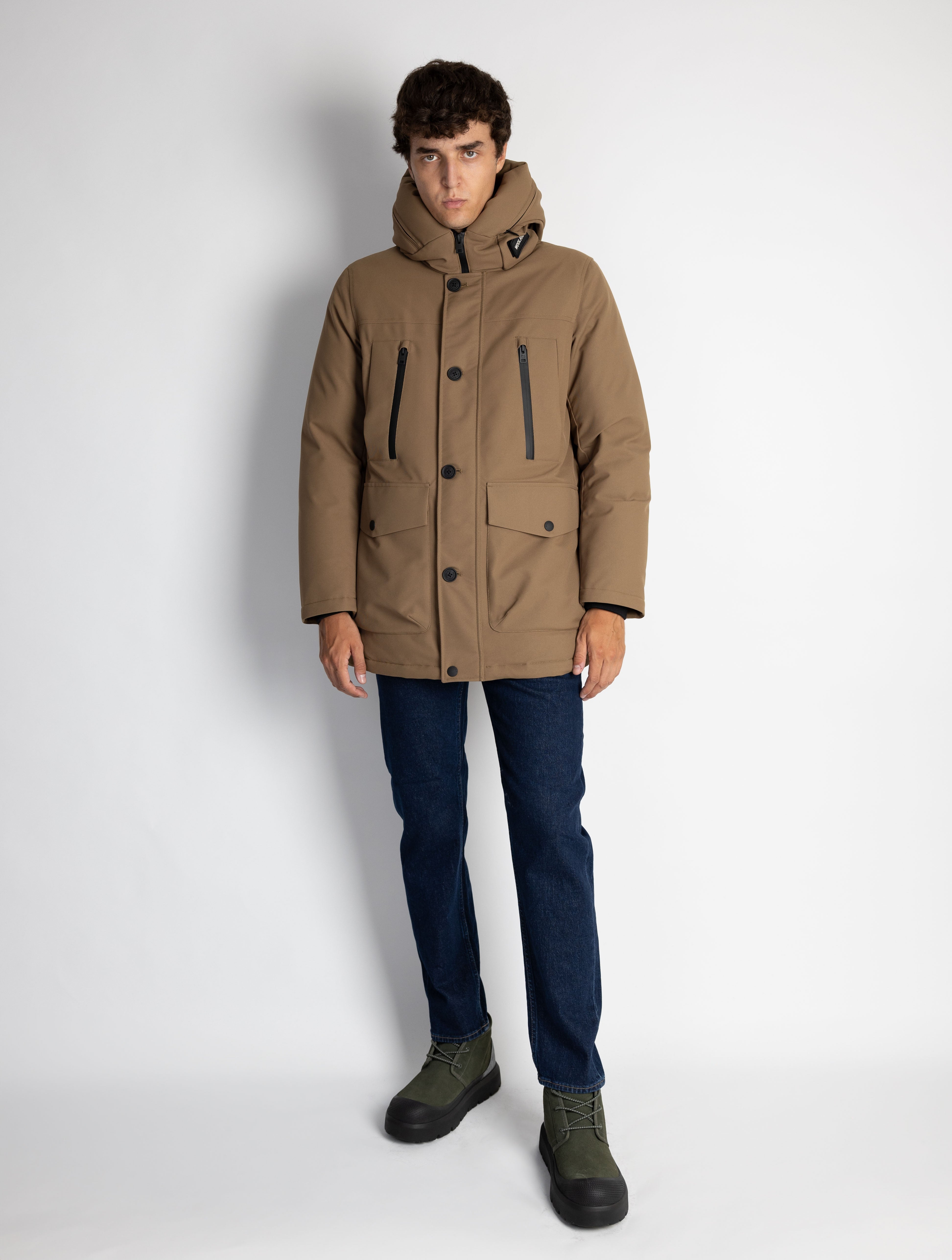 Beige Twill Hooded Parka