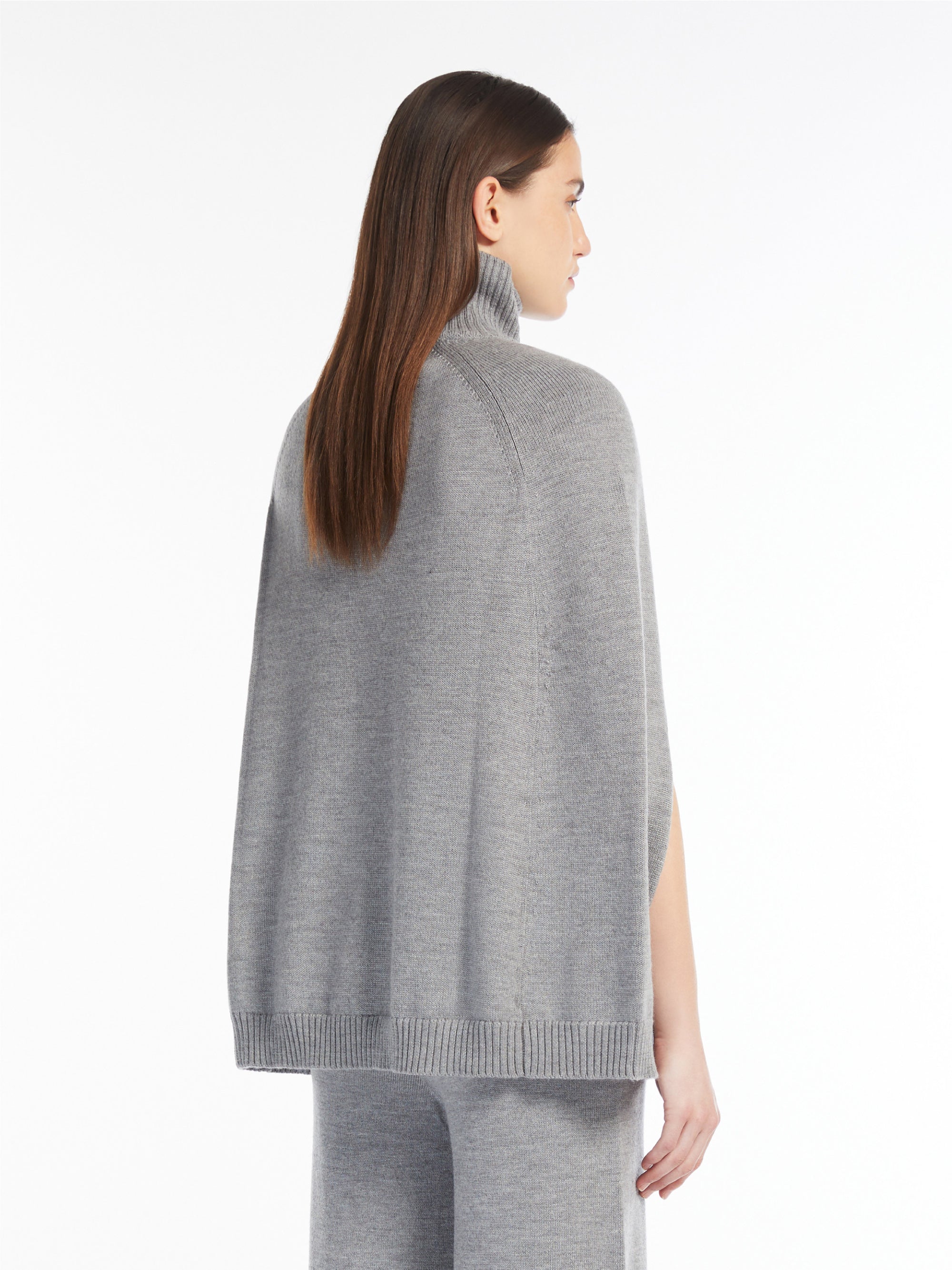 Gray High Neck Wool Cape