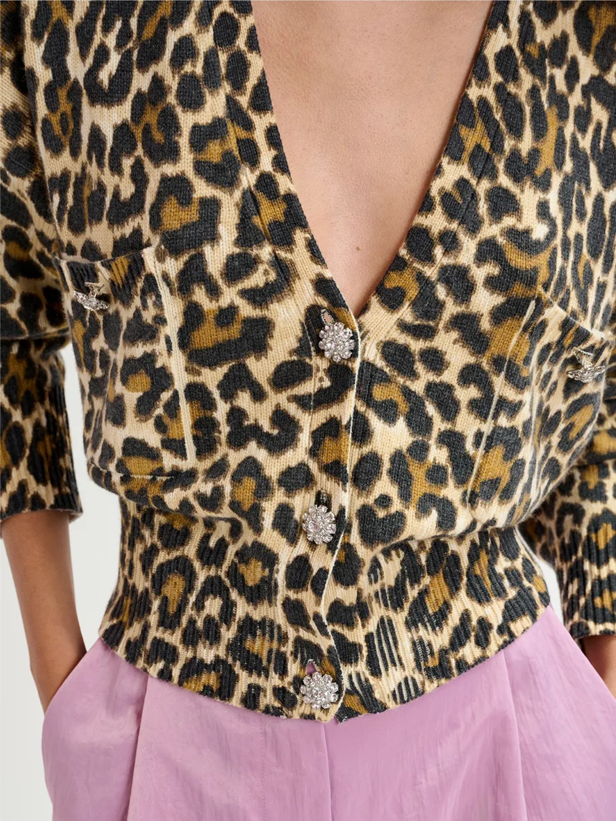 Animalier Cardigan with Black Jewel Buttons