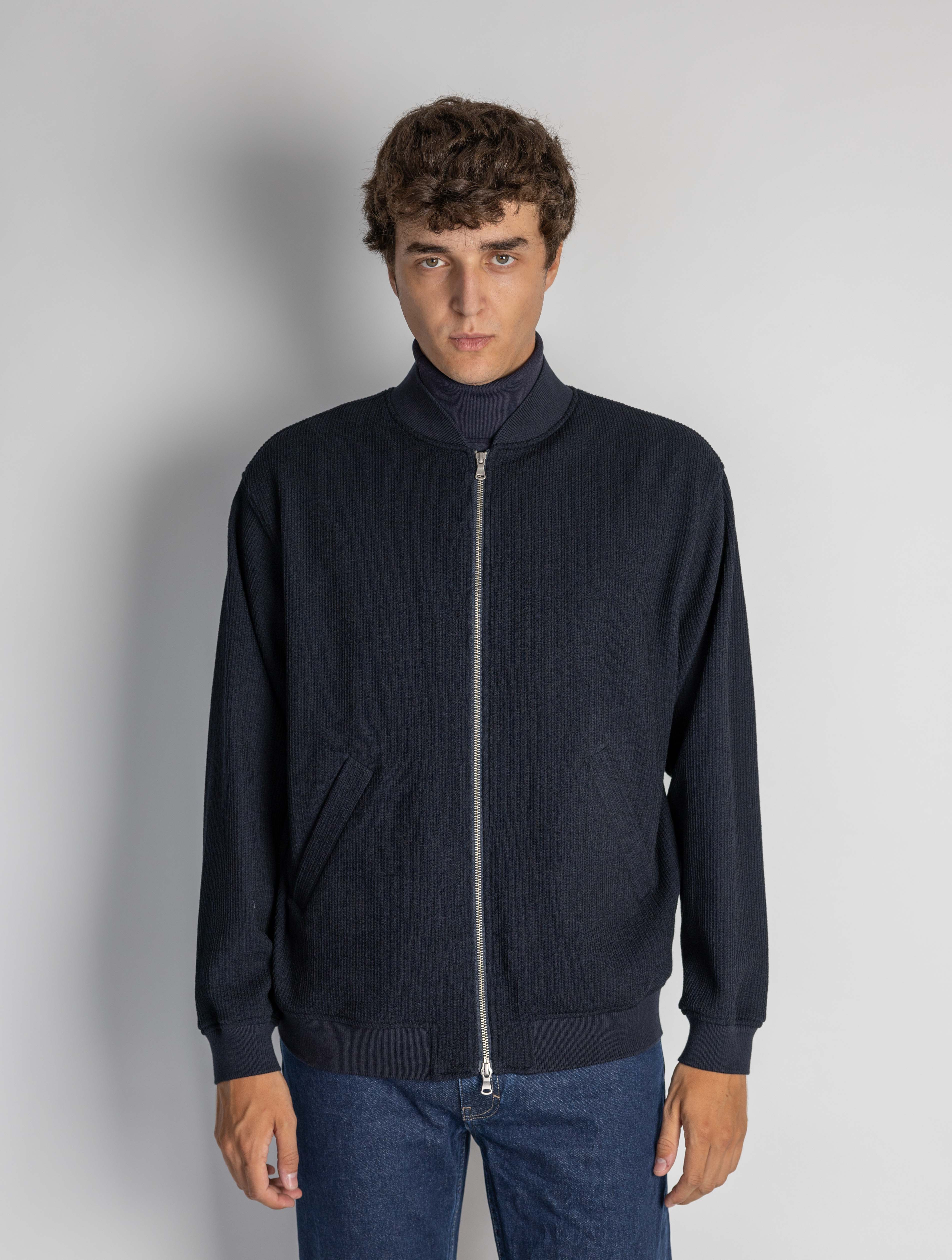 BARENA VENEZIA-Bomber in Maglia Intrecciata Tofolo Blu-TRYME Shop