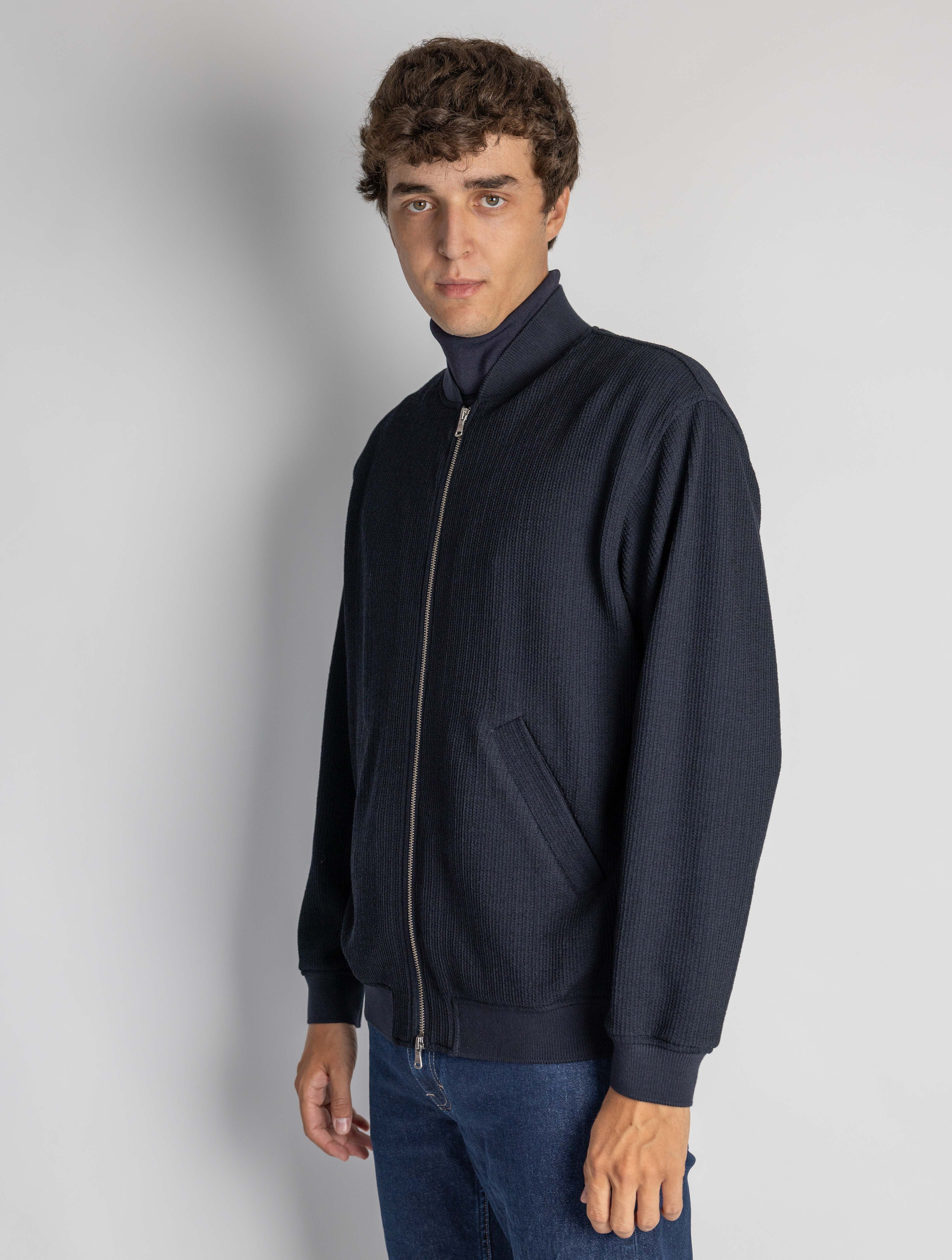 Bomber in Maglia Intrecciata Tofolo Blu