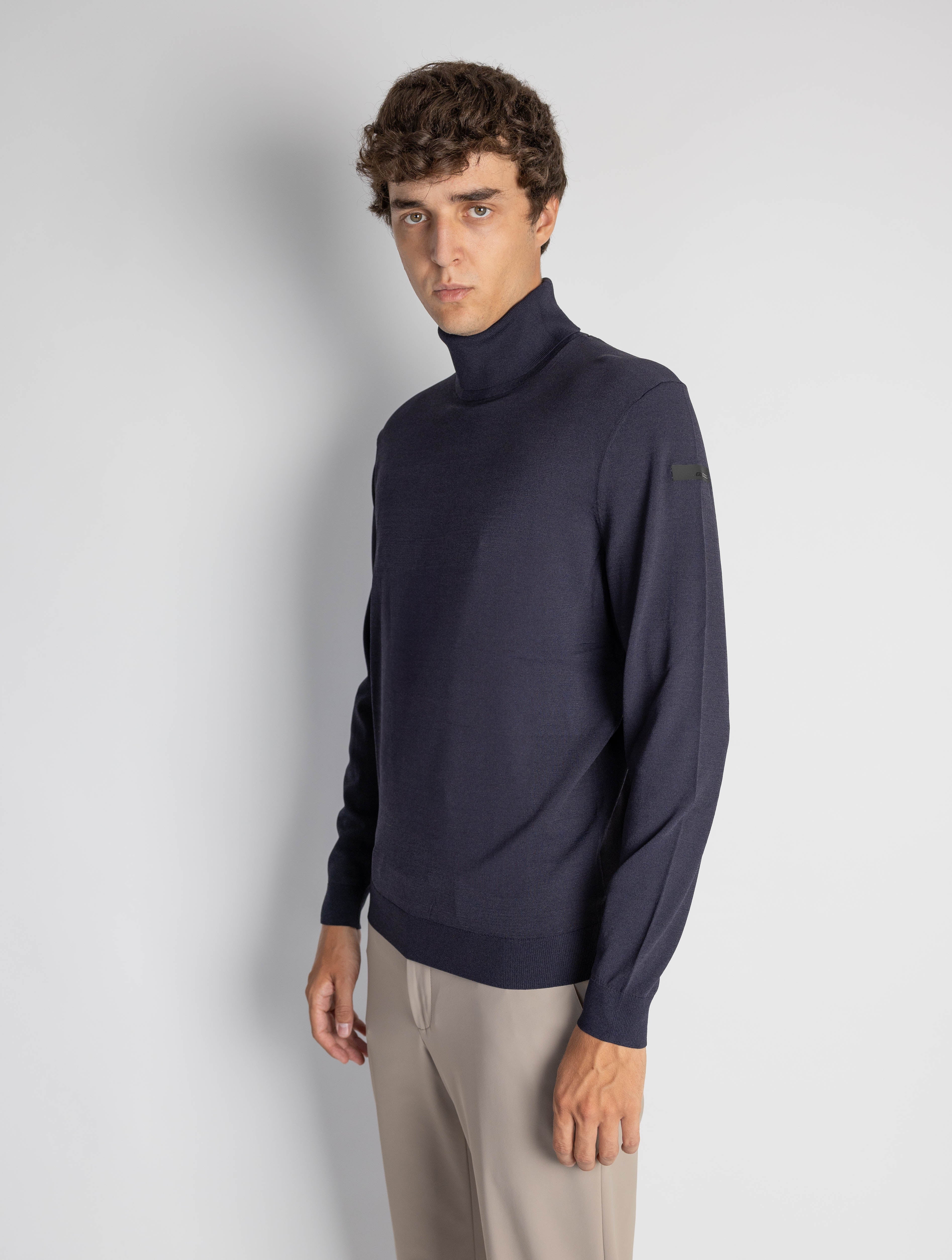 Stretch Knit Turtleneck in Blue