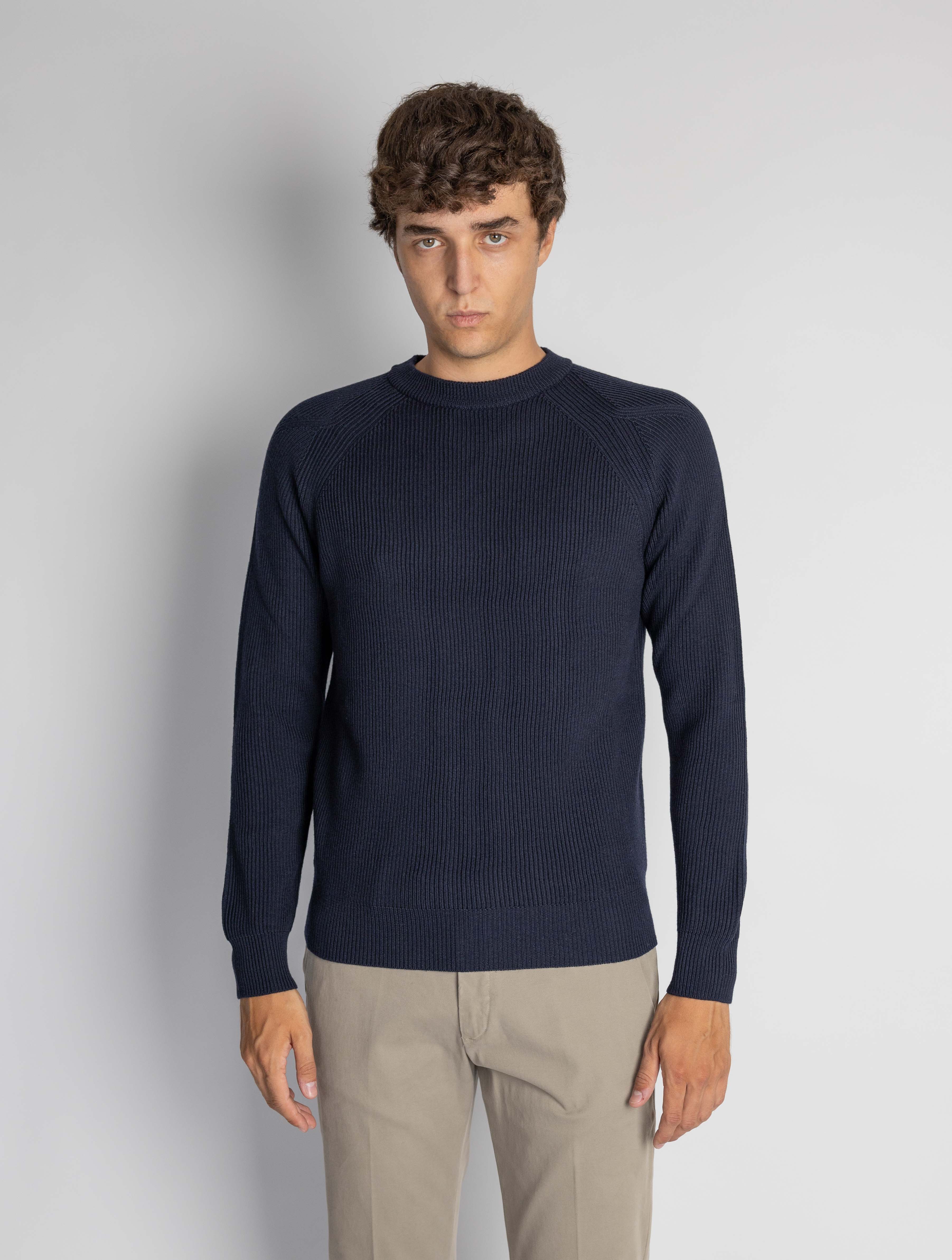 ALPHA STUDIO-Maglia Girocollo a Costa Inglese Blu-TRYME Shop