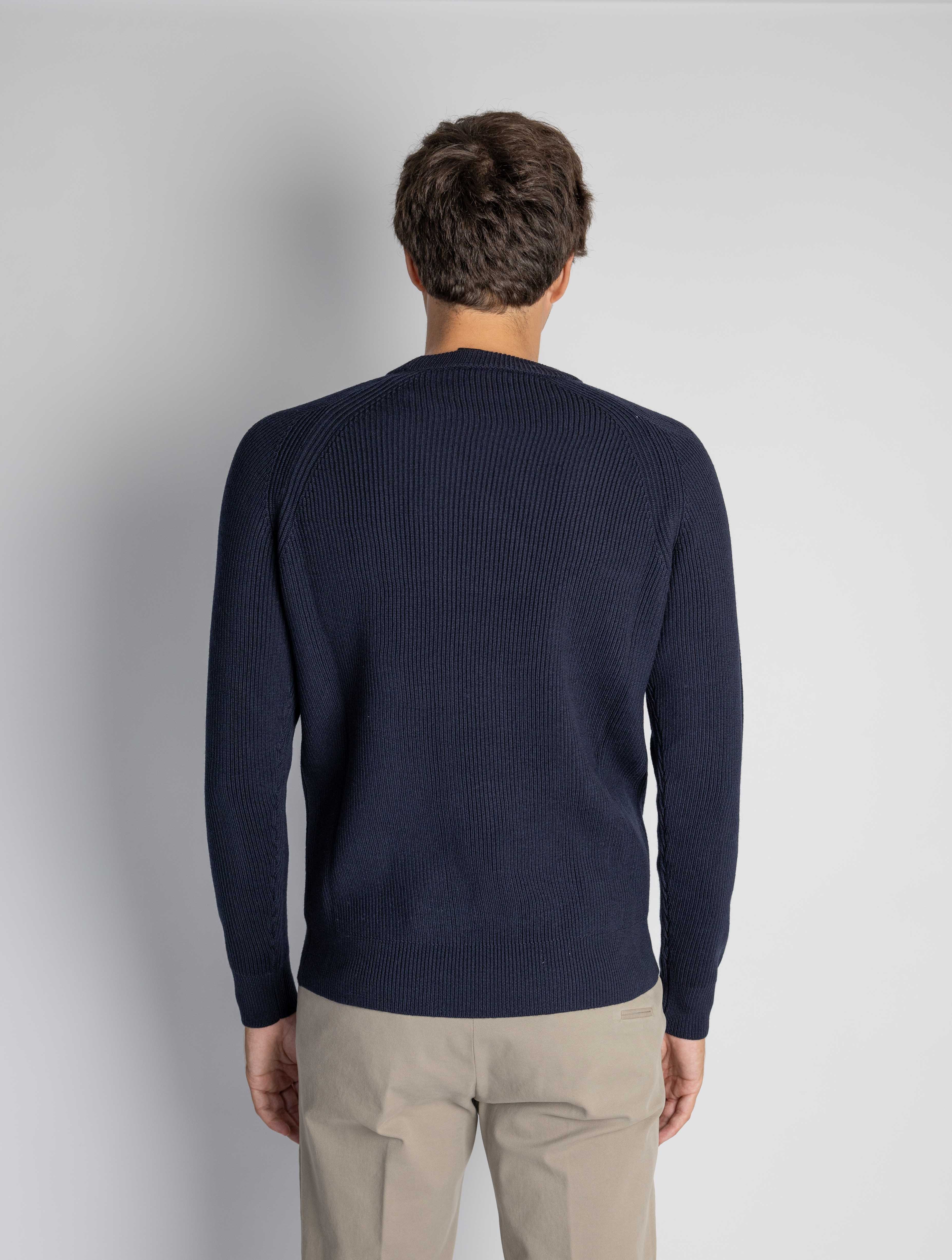 Blue English Ribbed Crew Neck Sweater