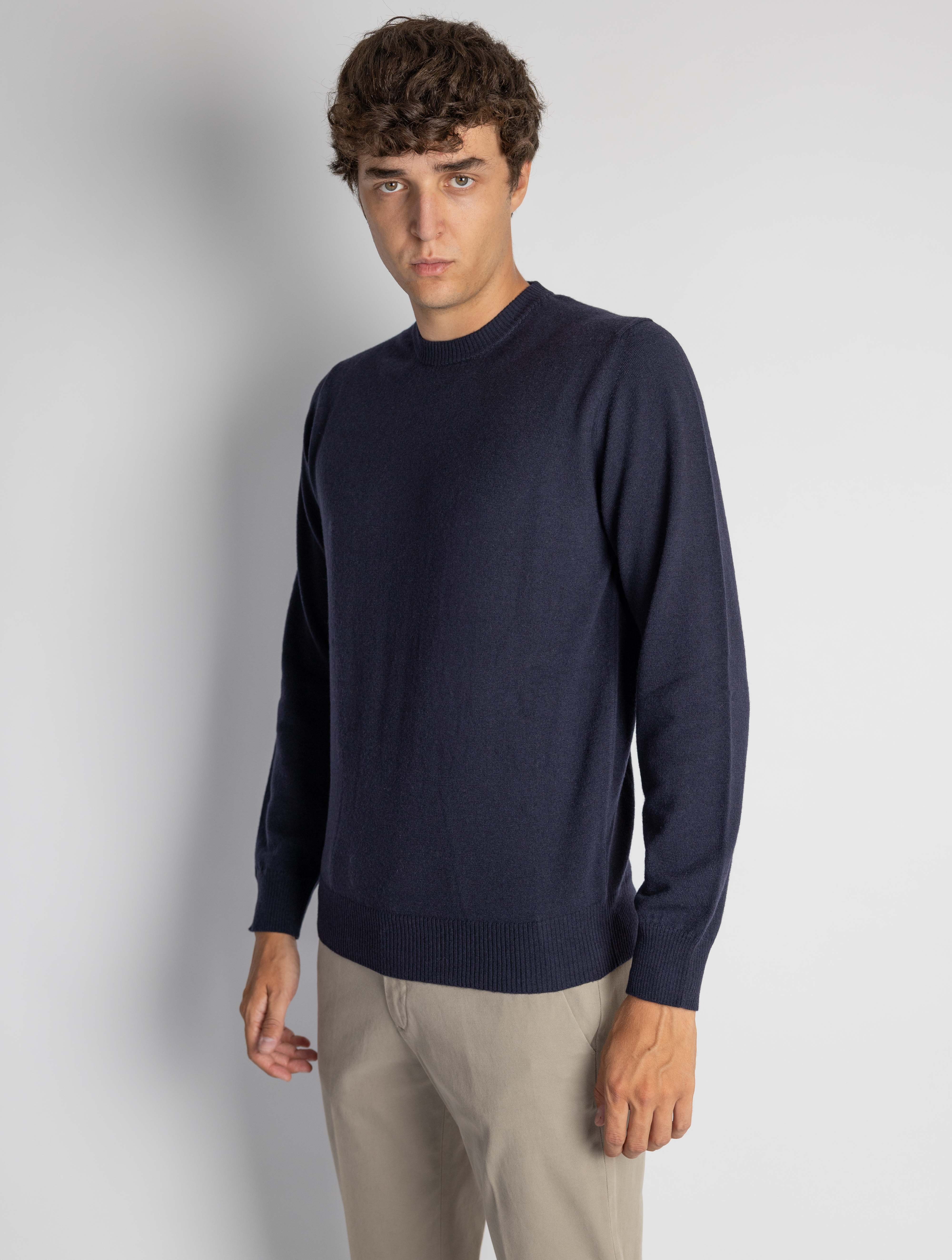 Blue Wool Crew Neck Sweater