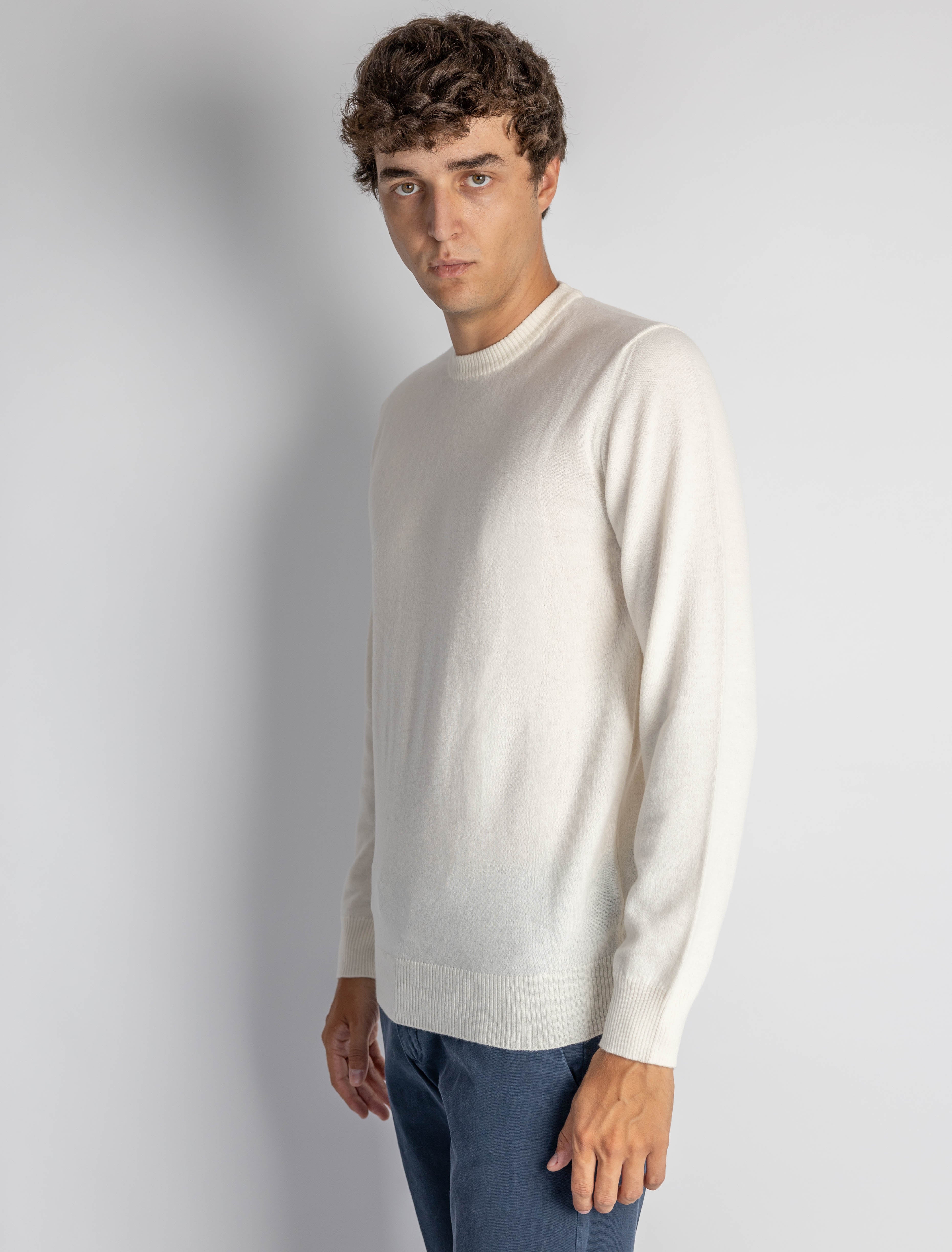 Wool Crew Neck Sweater in Milk