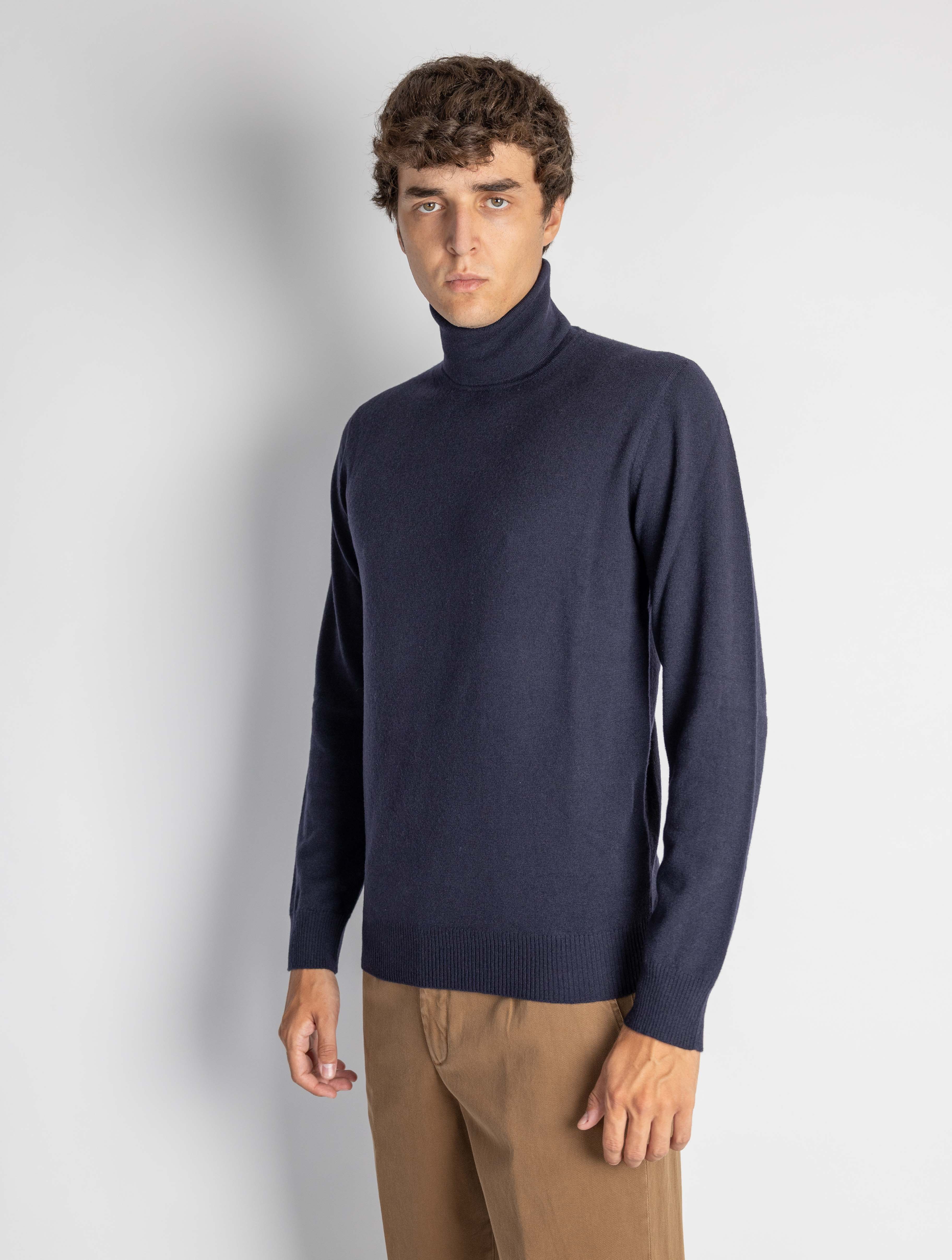 Pullover mit Stehkragen aus Geelong-Wolle in Blau