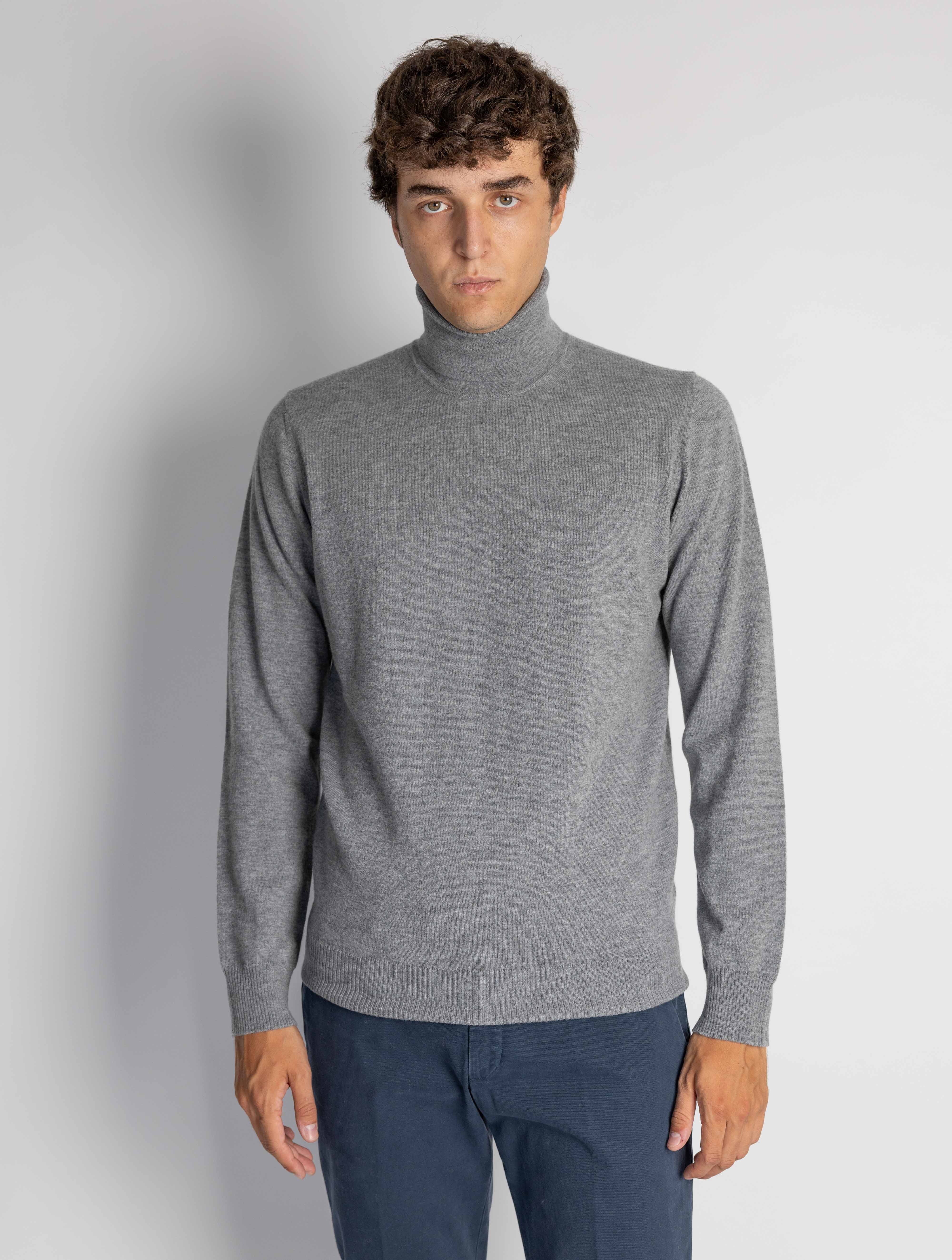 ALPHA STUDIO-Maglia Collo Alto in Lana Geelong Grigio-TRYME Shop