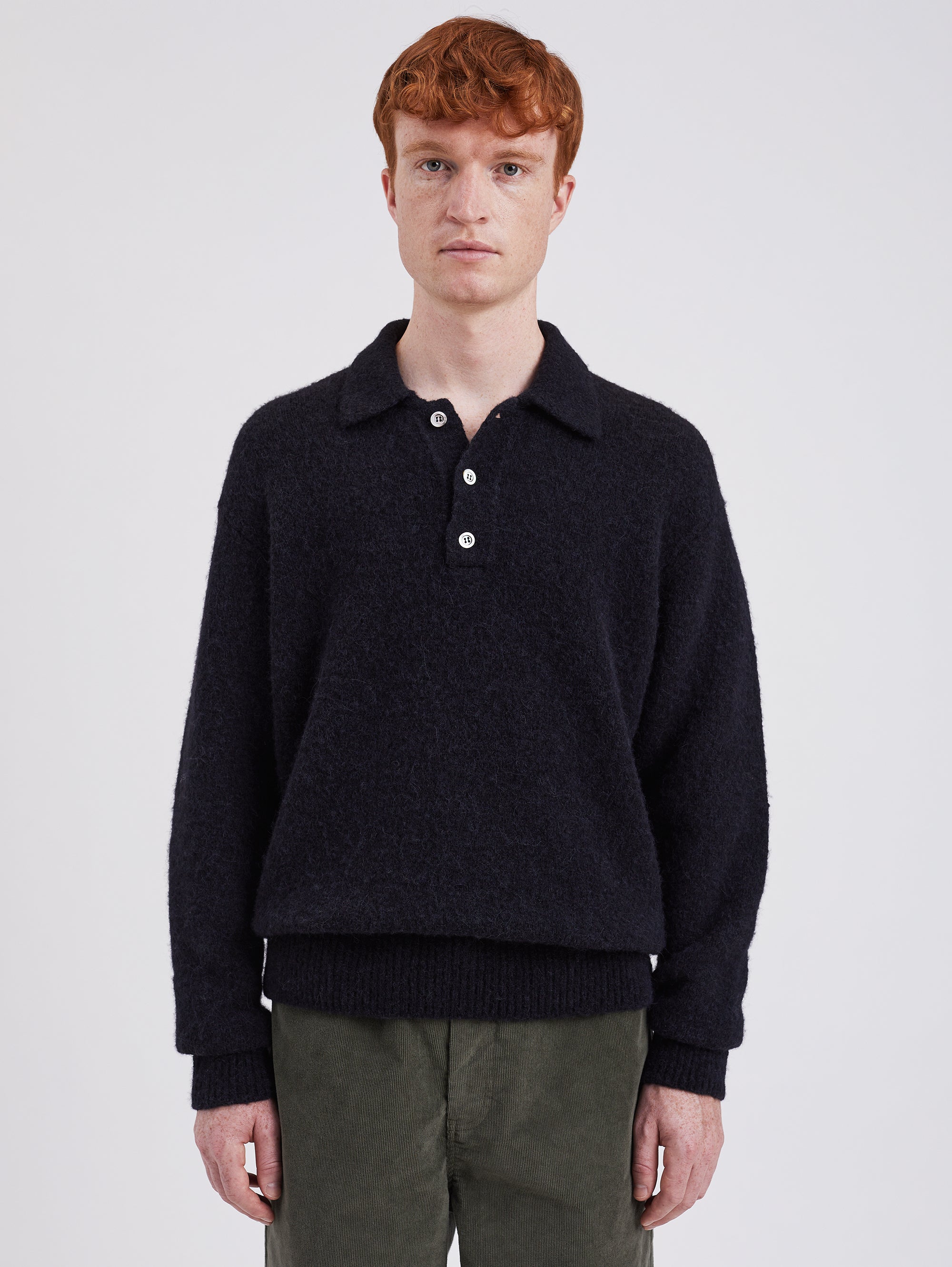 NORSE PROJECTS-Polo in Maglia con Due Bottoni Nero-TRYME Shop