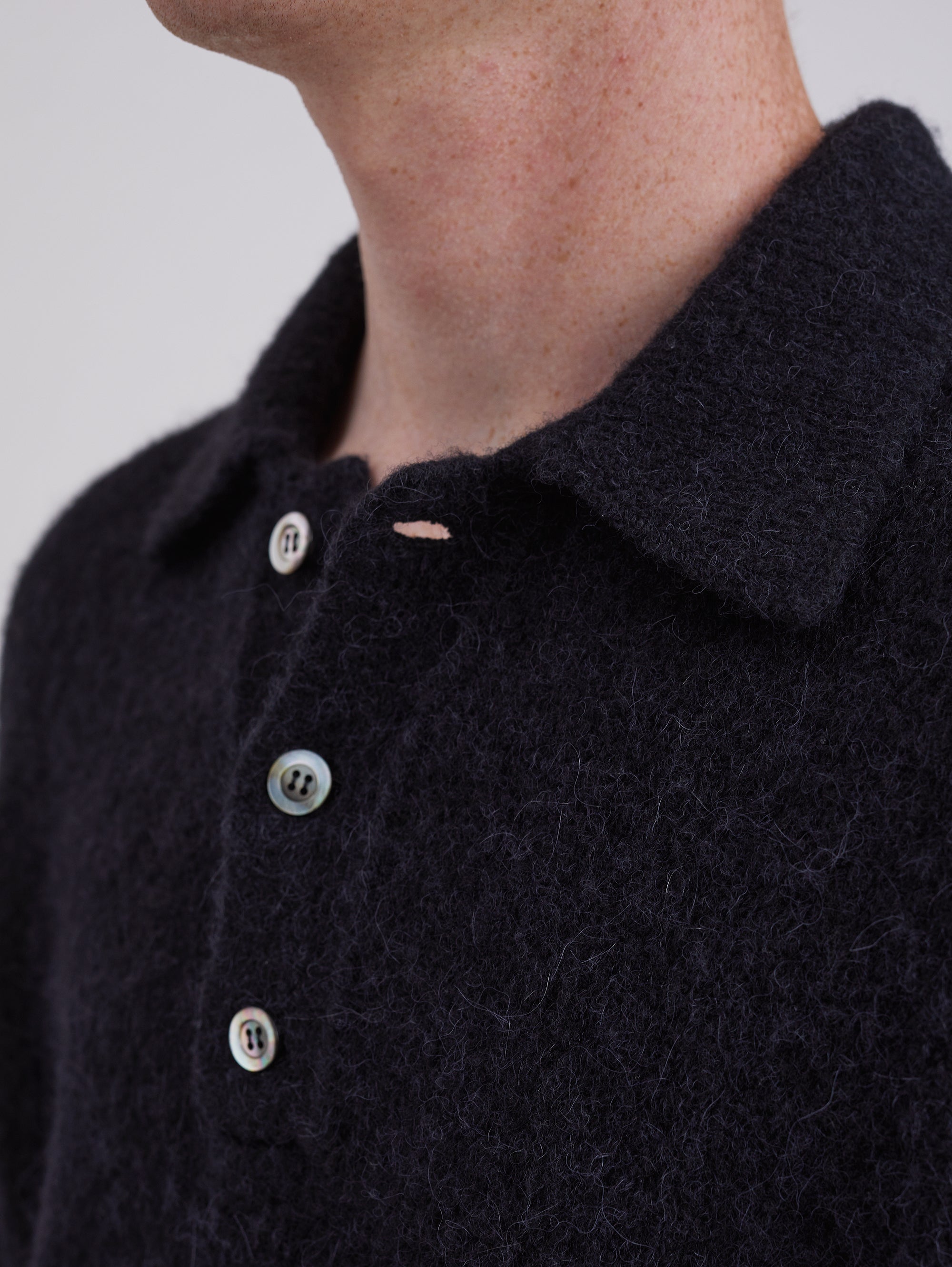 Black Polo Shirt with Two Buttons