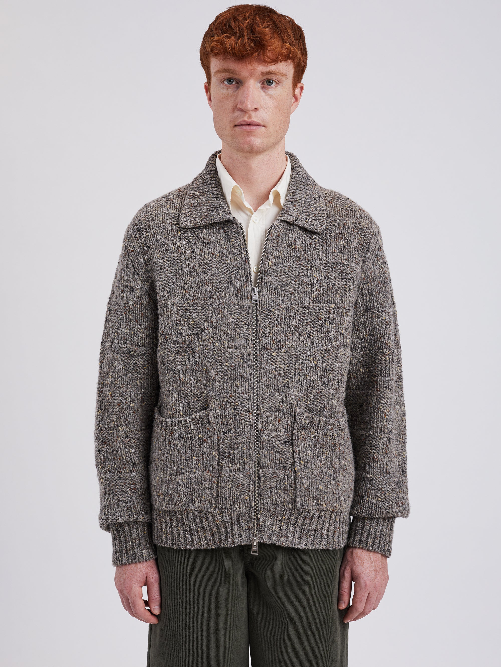 NORSE PROJECTS-Cardigan Full Zip Lavorato a Maglia Grigio-TRYME Shop