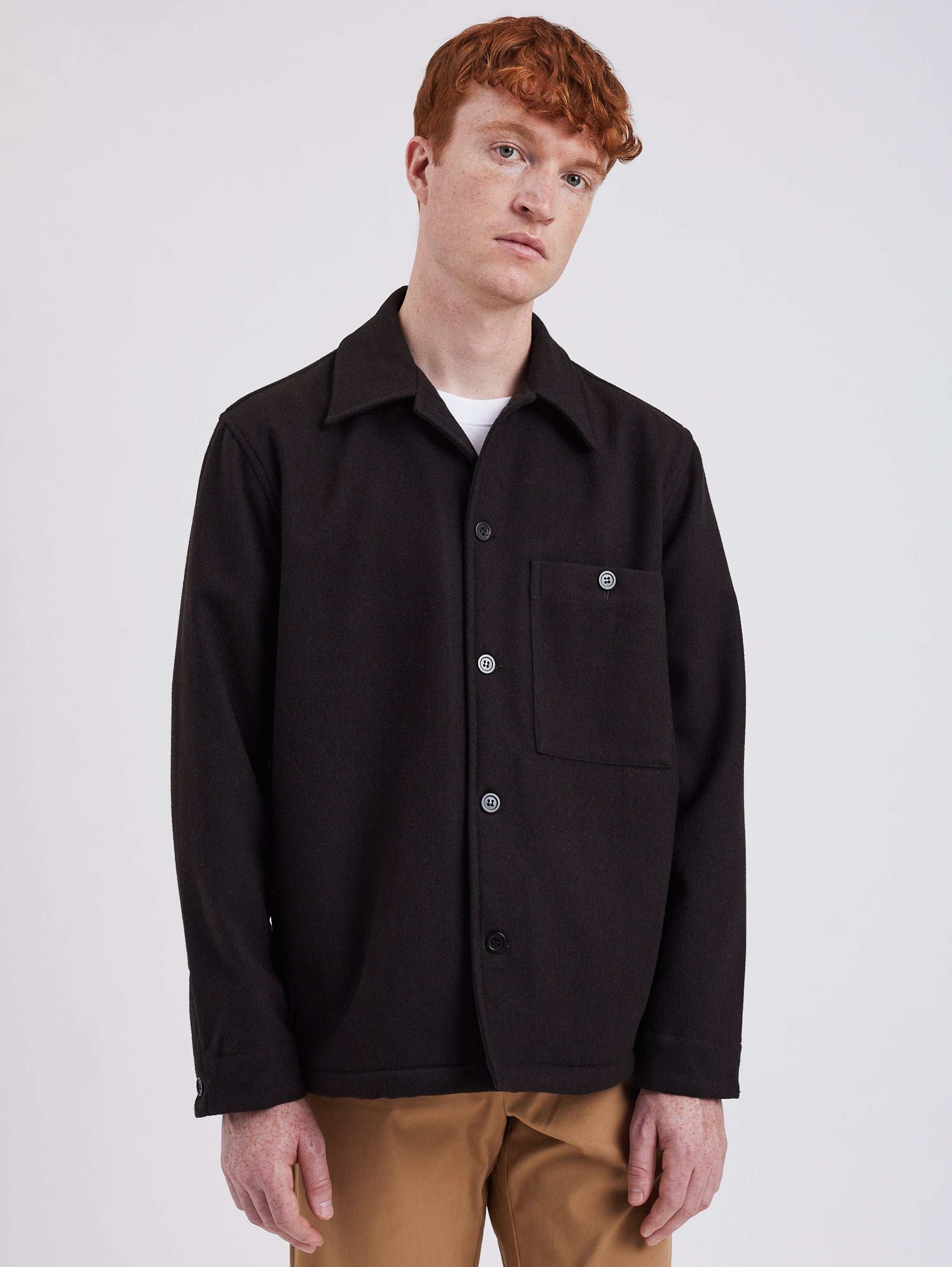 NORSE PROJECTS Overshirt in Panno di Lana Leggero Caffè