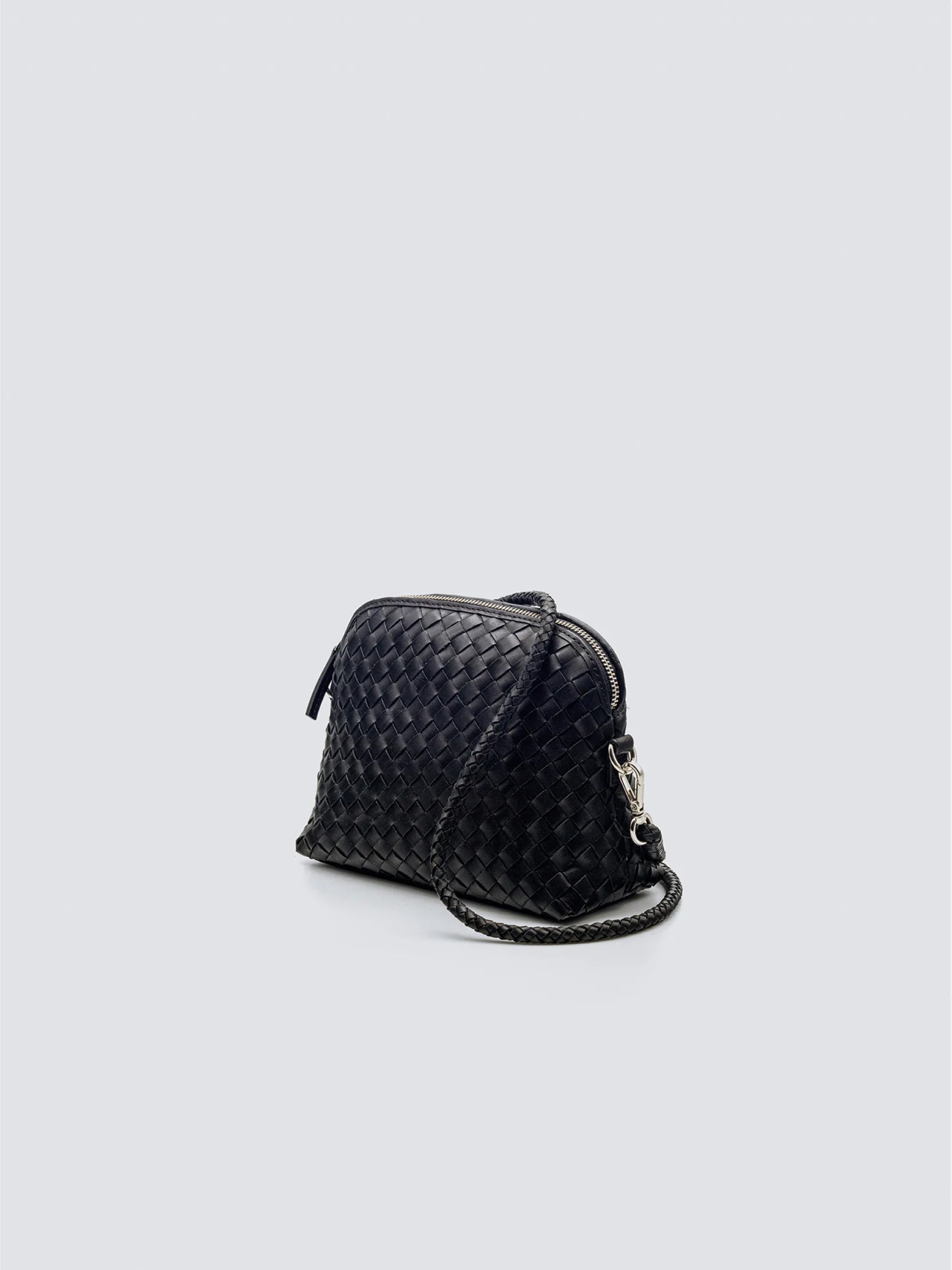 Fellini Chunky Woven Leather Shoulder Bag Black