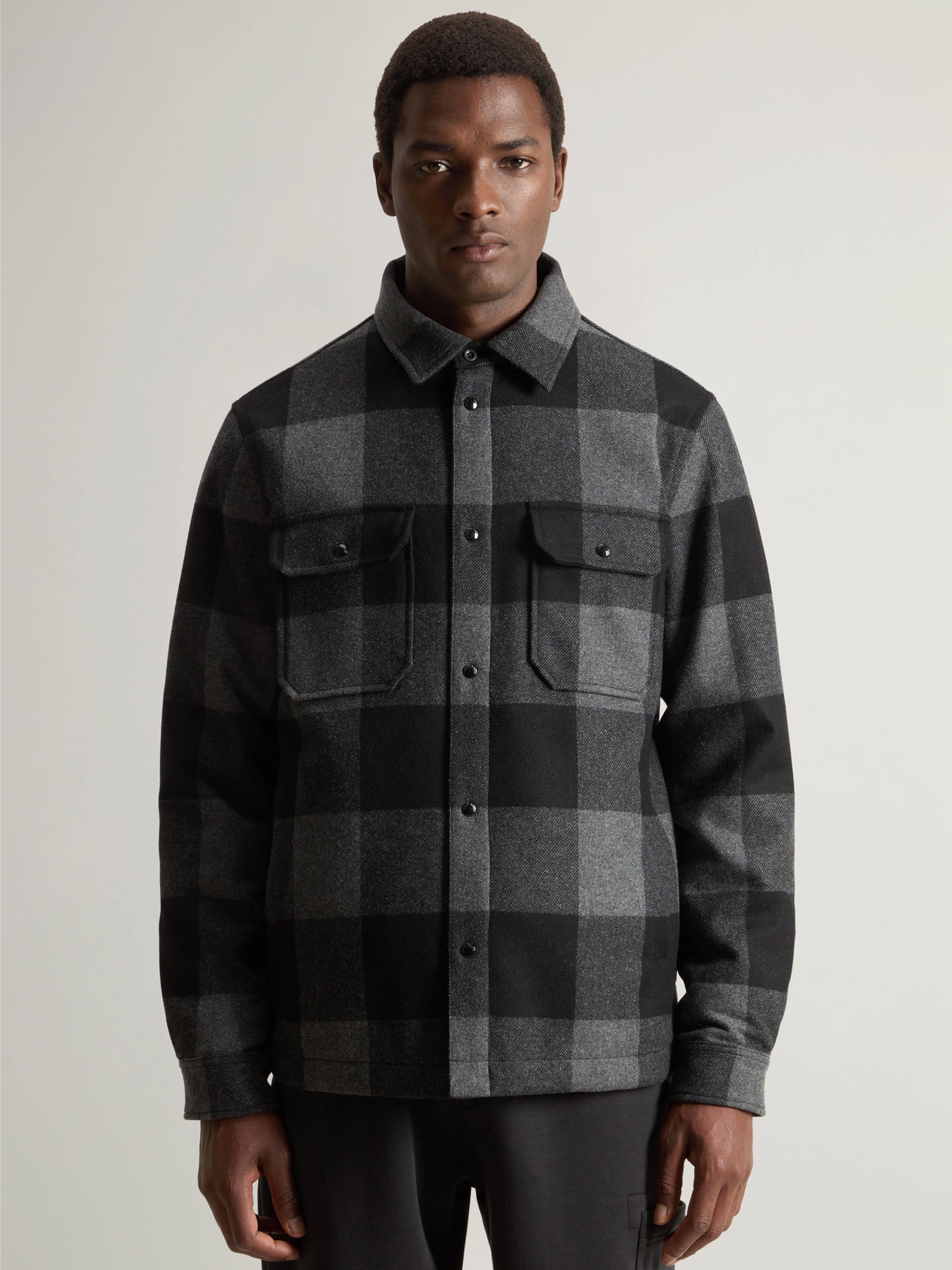 WOOLRICH-Overshirt Check Imbottita Grigio-TRYME Shop