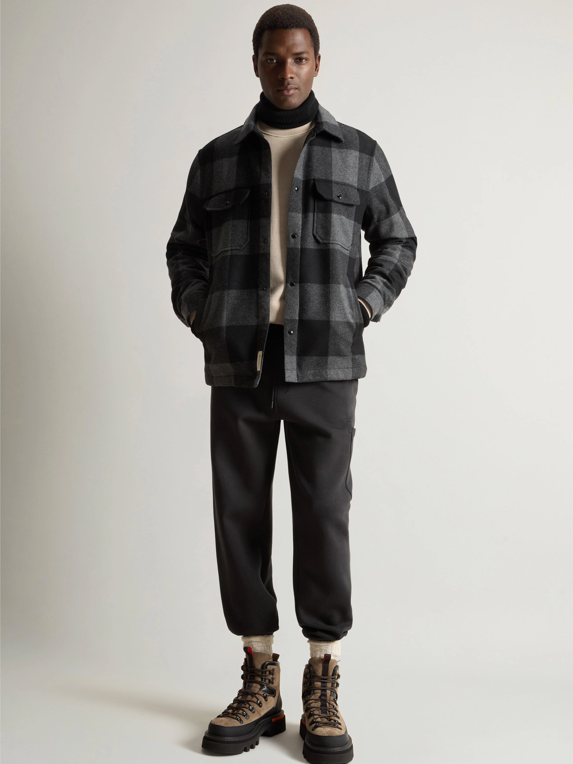 Padded Check Overshirt Gray