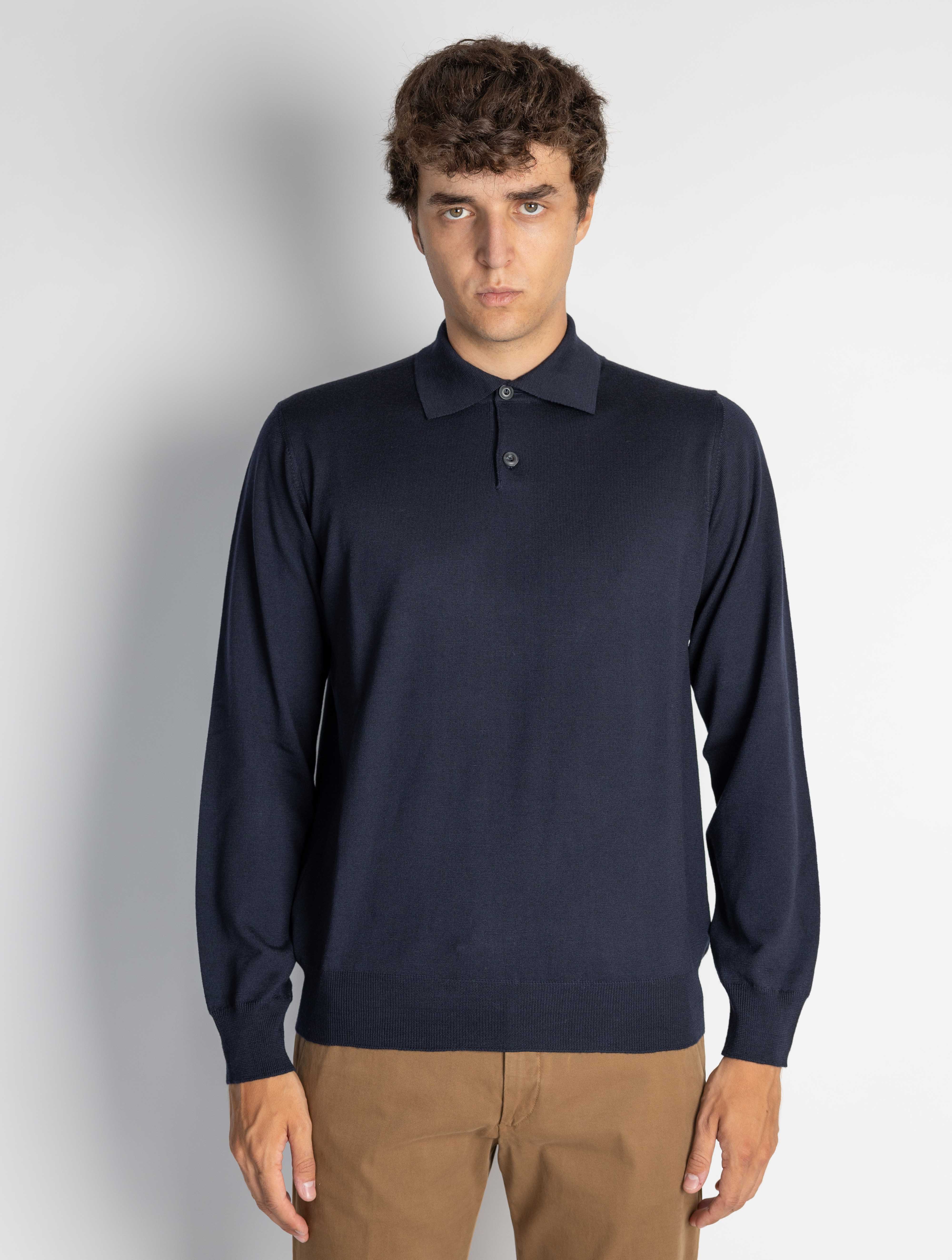 ALPHA STUDIO-Polo Manica Lunga Blu-TRYME Shop