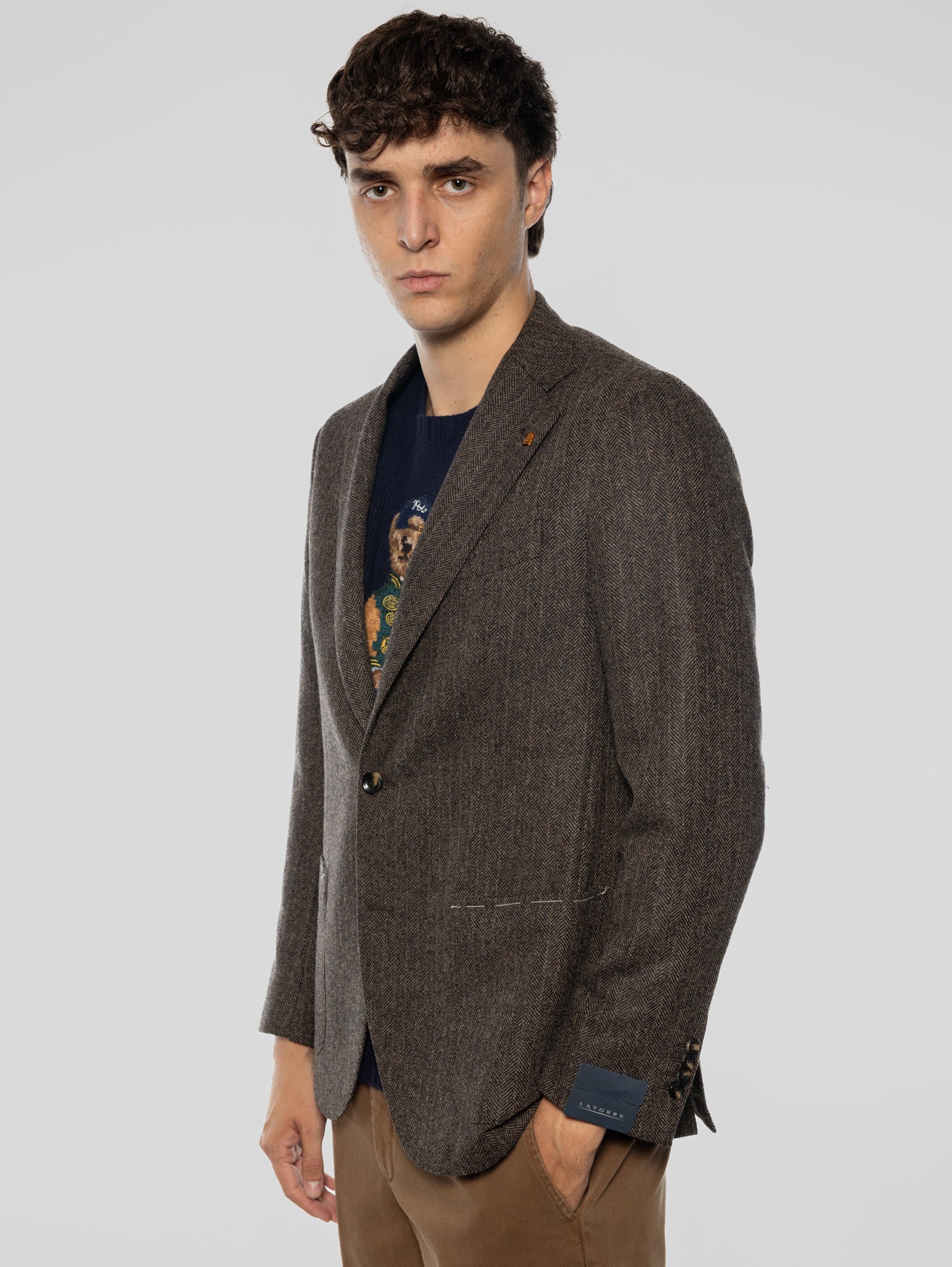 Unlined Herringbone Brown Jacket