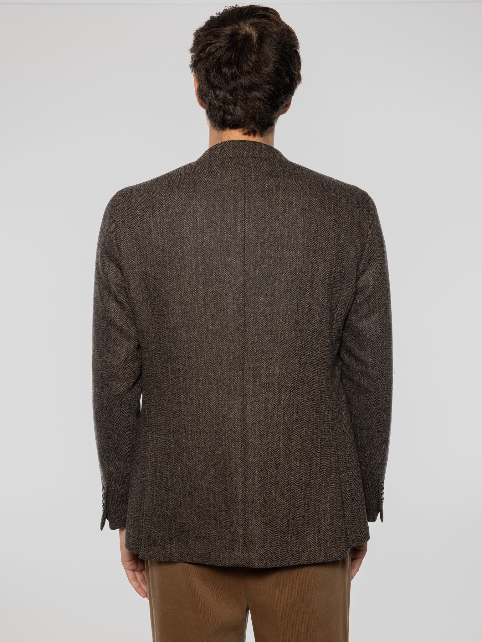 Unlined Herringbone Brown Jacket