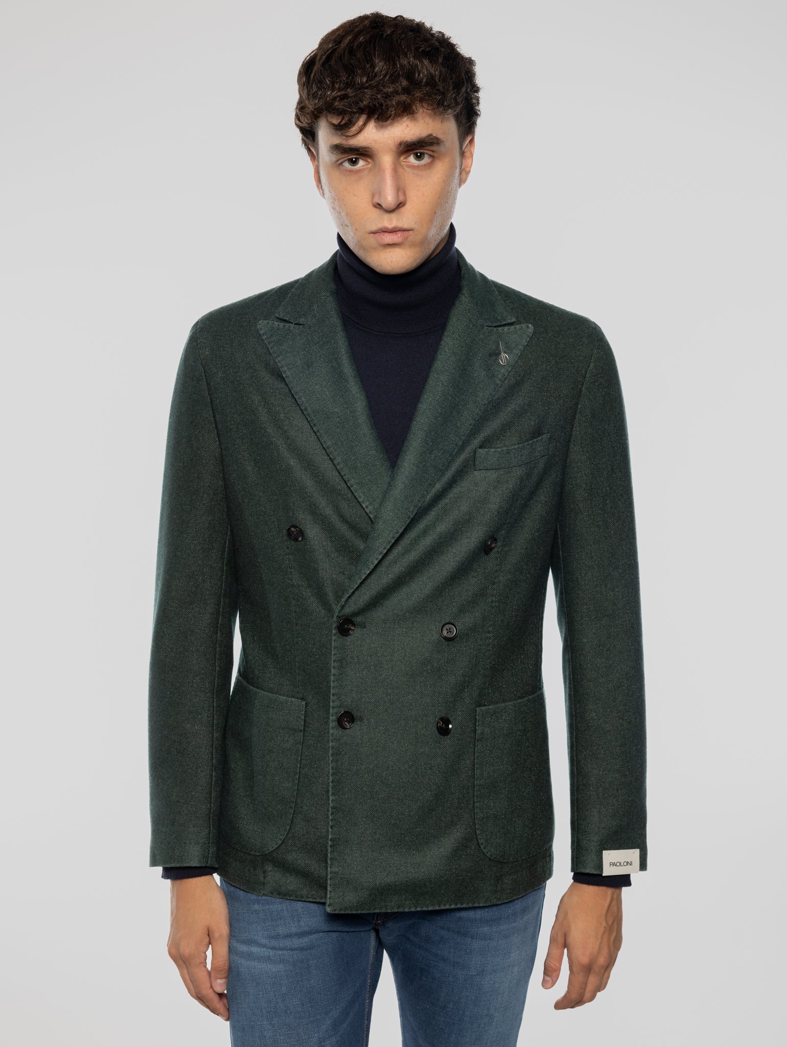 PAOLONI-Giacca Doppio Petto in Lana Frosted Verde-TRYME Shop