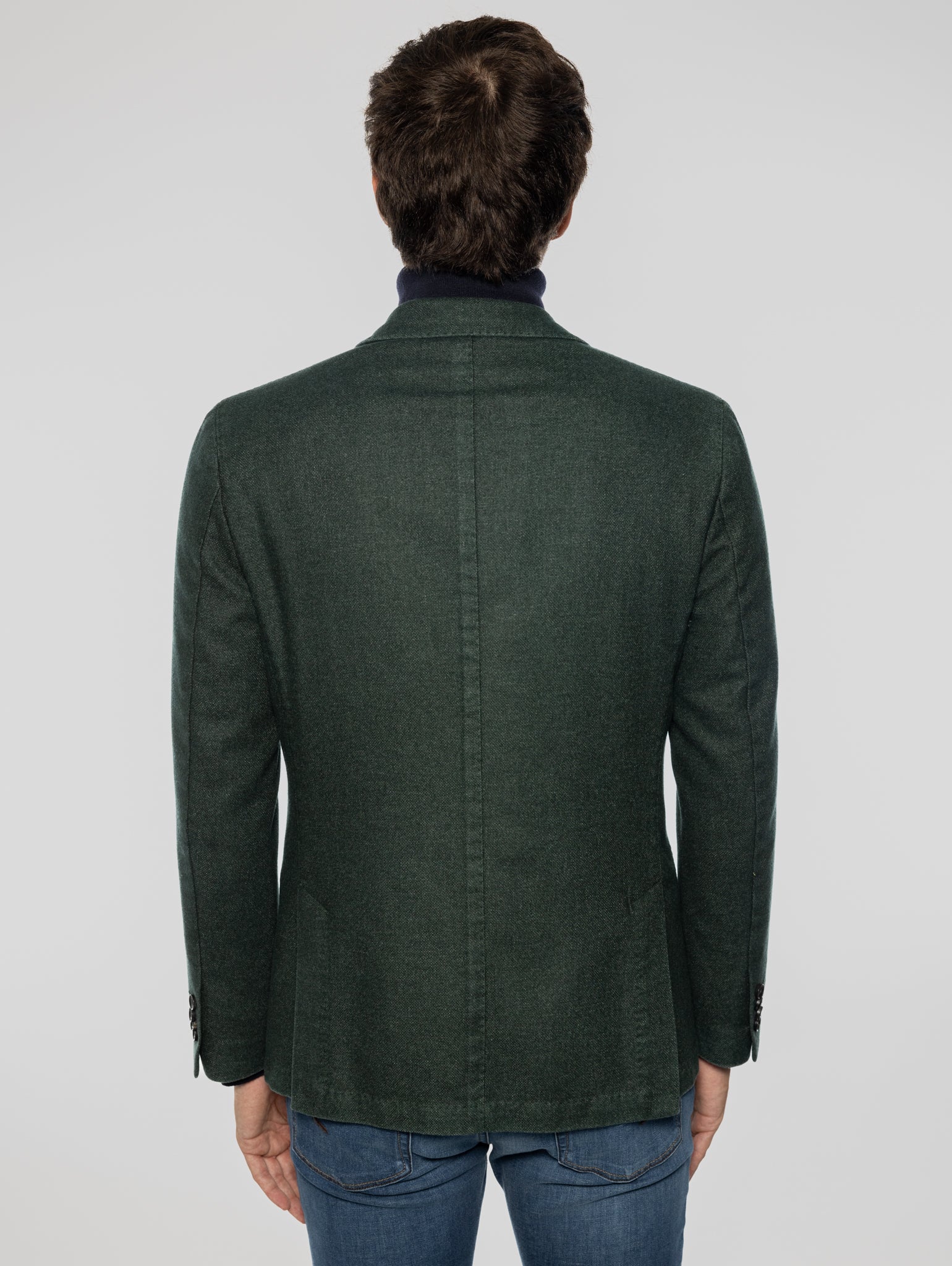 Double-breasted jacket in green frosted wool