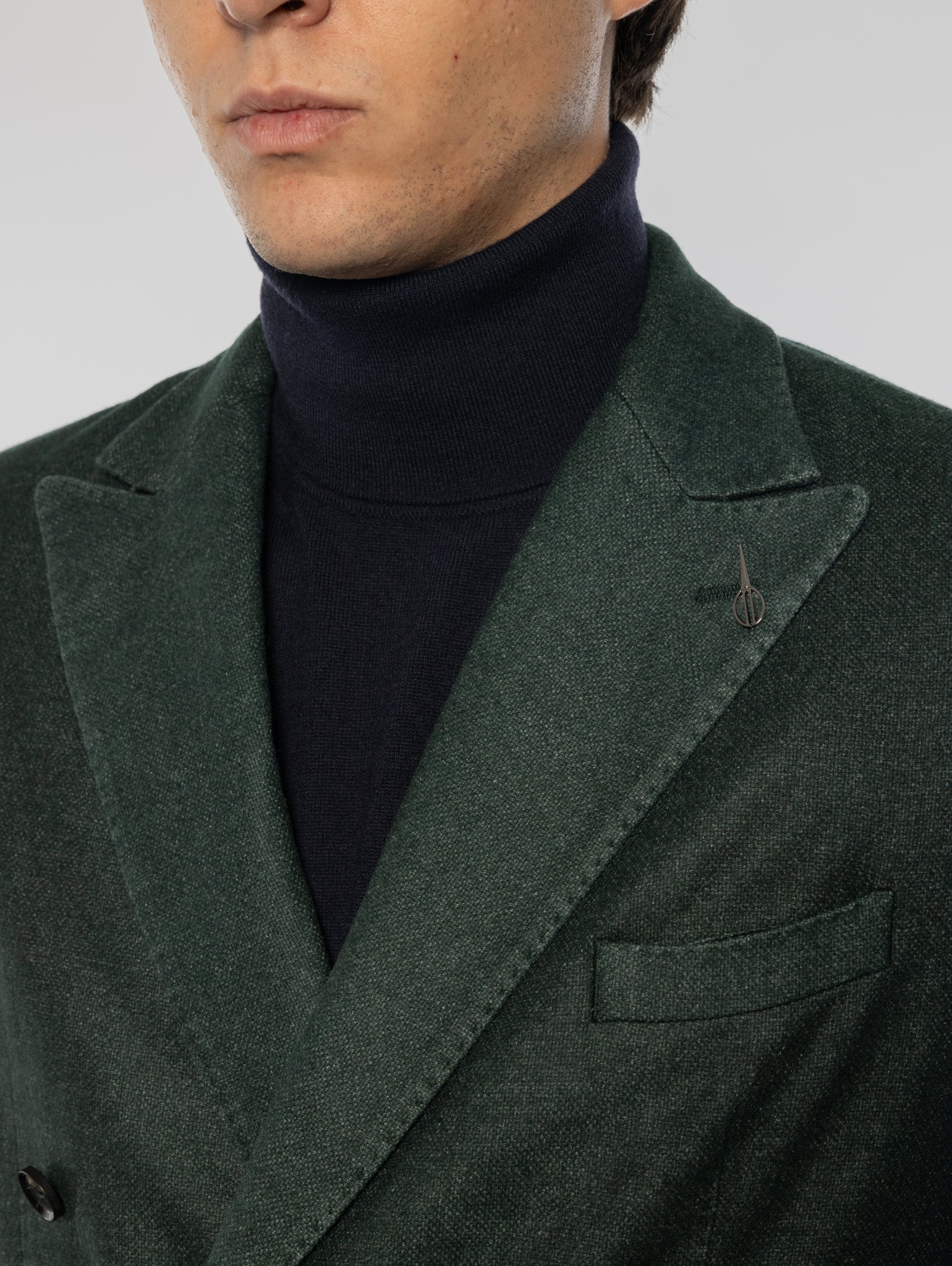 Double-breasted jacket in green frosted wool