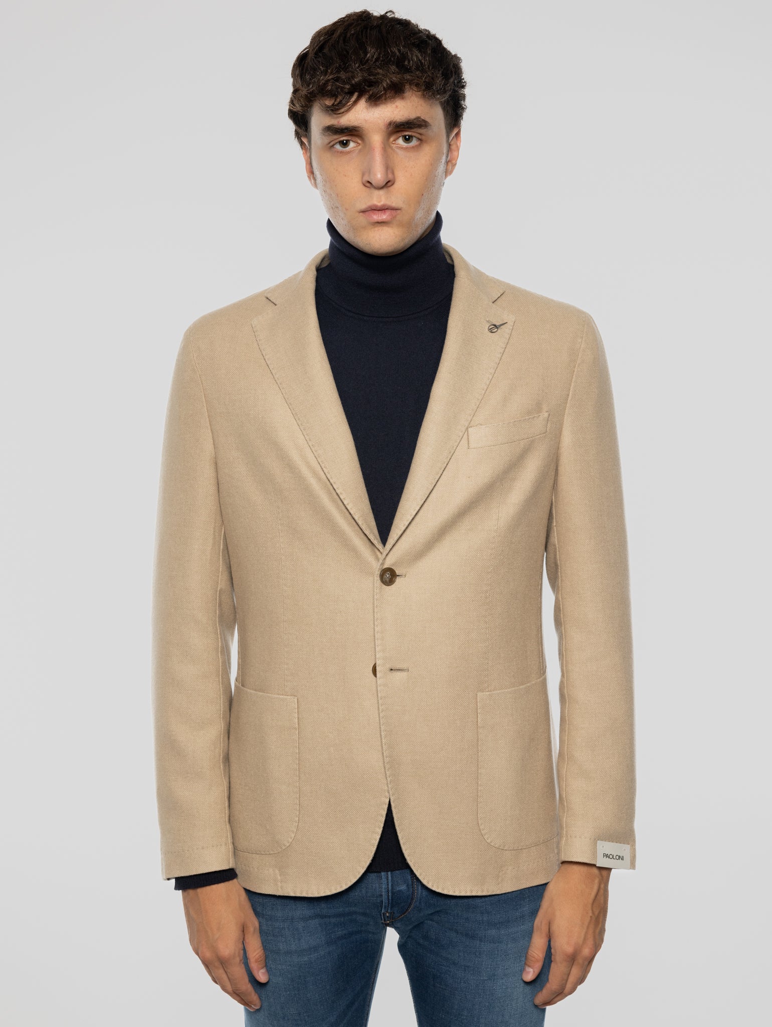 PAOLONI-Giacca Doppio Petto in Lana Frosted Beige-TRYME Shop