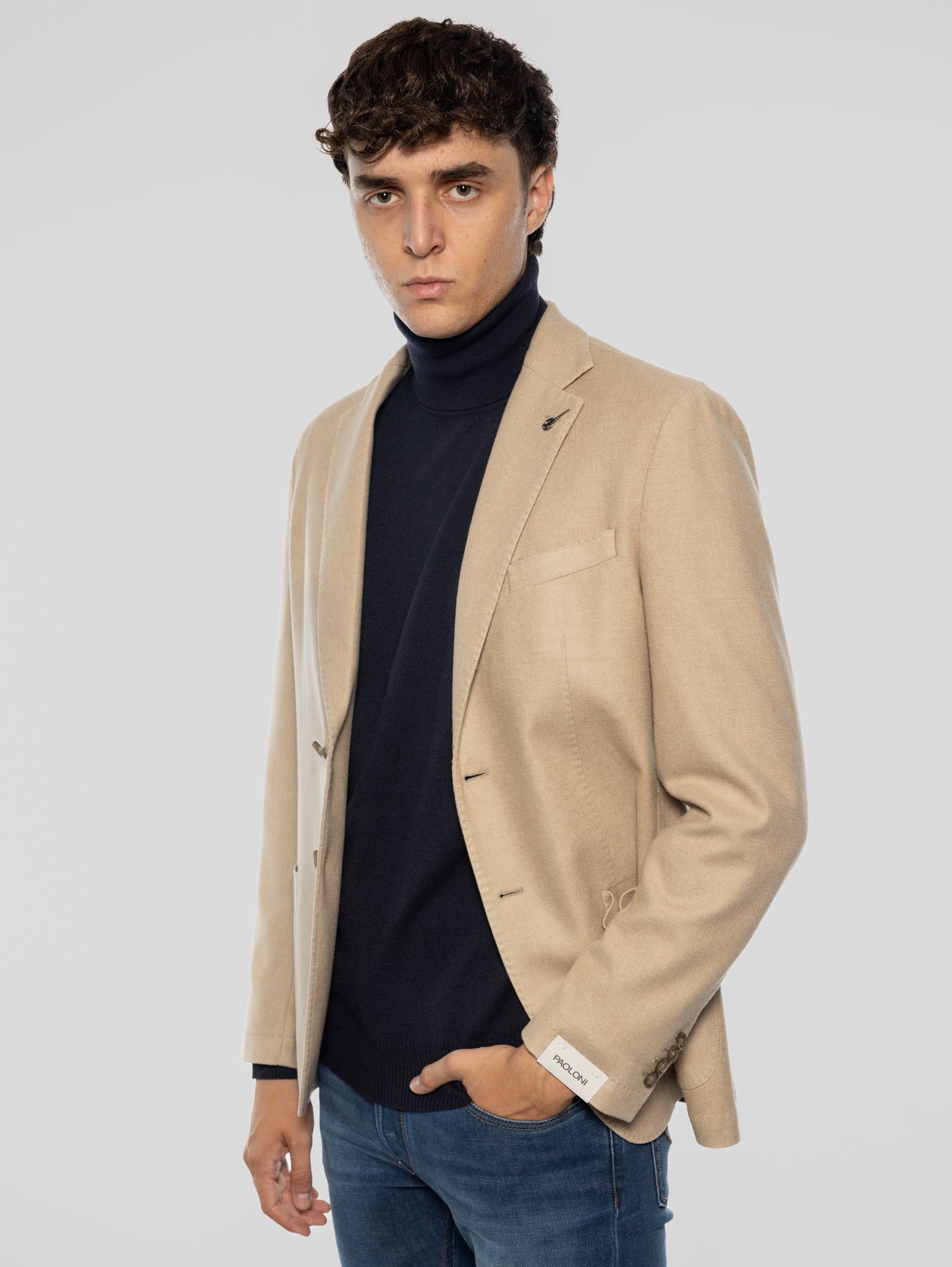 Double Breasted Jacket in Frosted Beige Wool