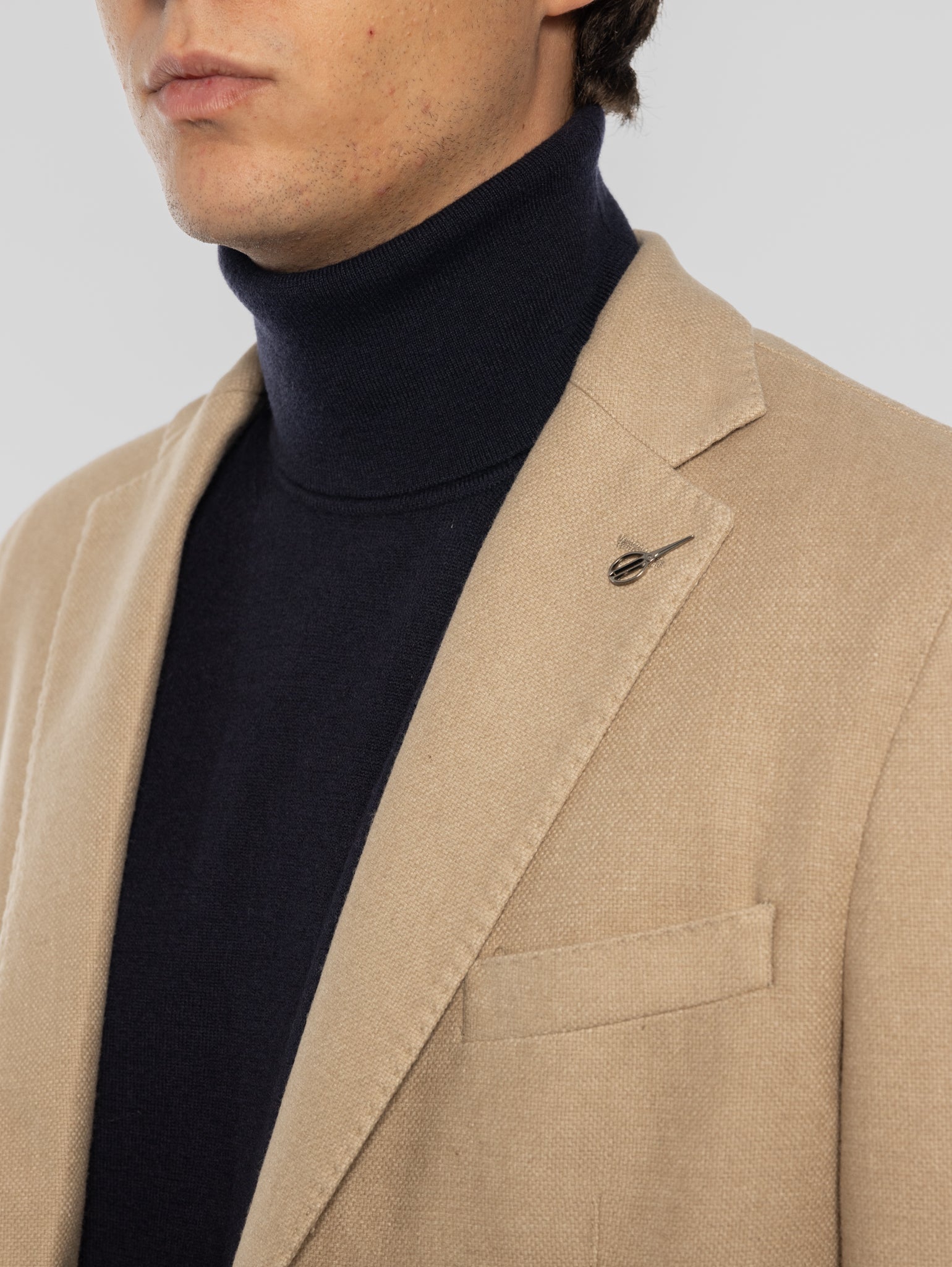 Double Breasted Jacket in Frosted Beige Wool