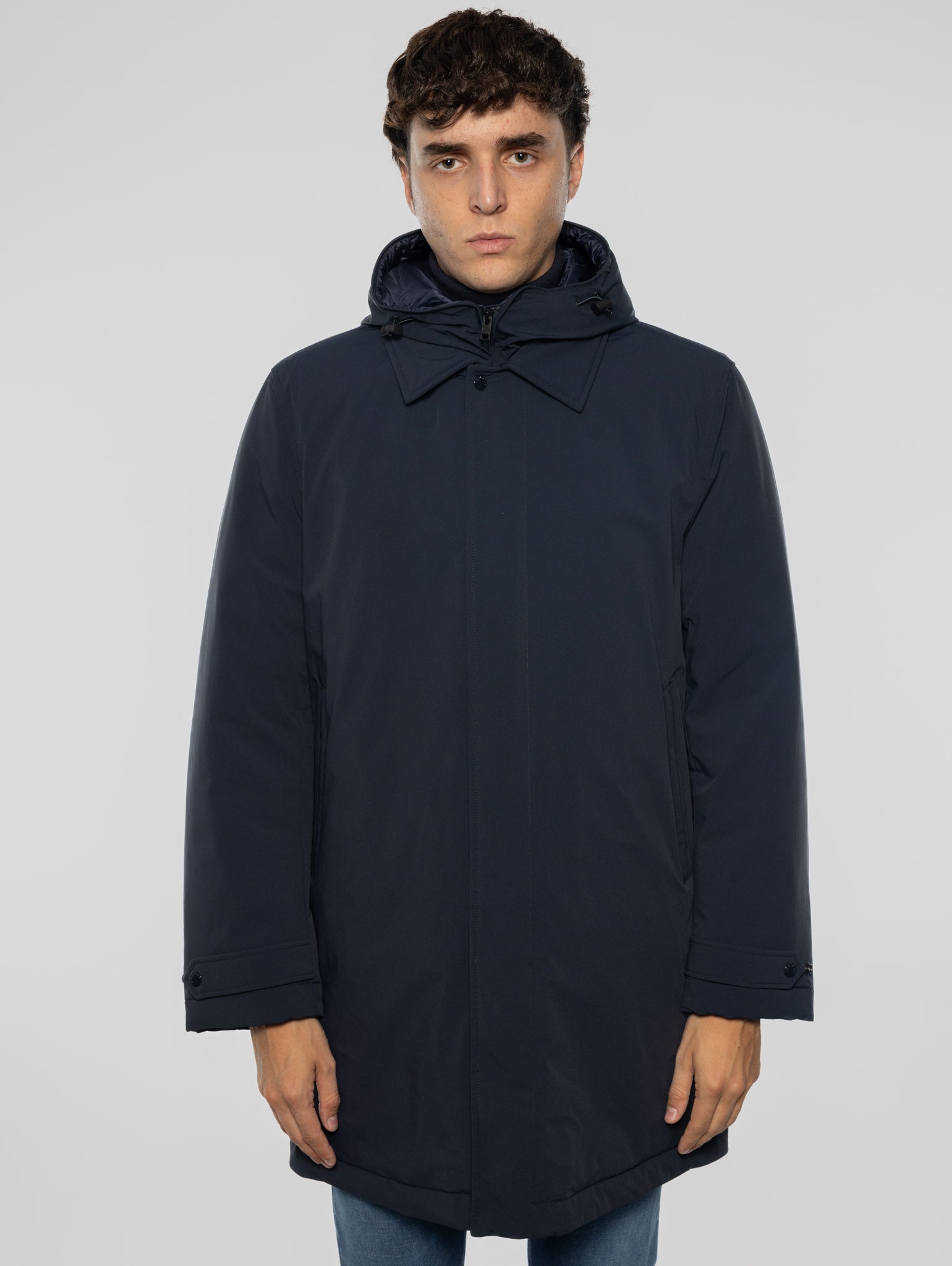 WOOLRICH-Soprabito Due in Uno in Tessuto Stretch Blu-TRYME Shop