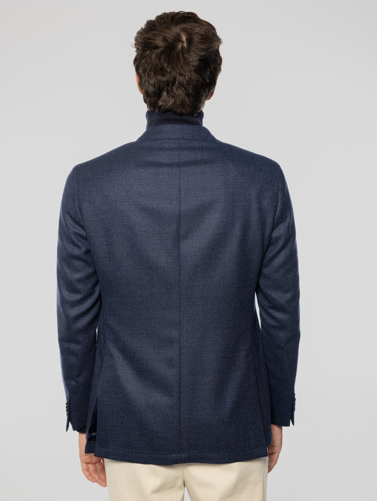 Unlined Jacket in Pure Wool Melange Blue