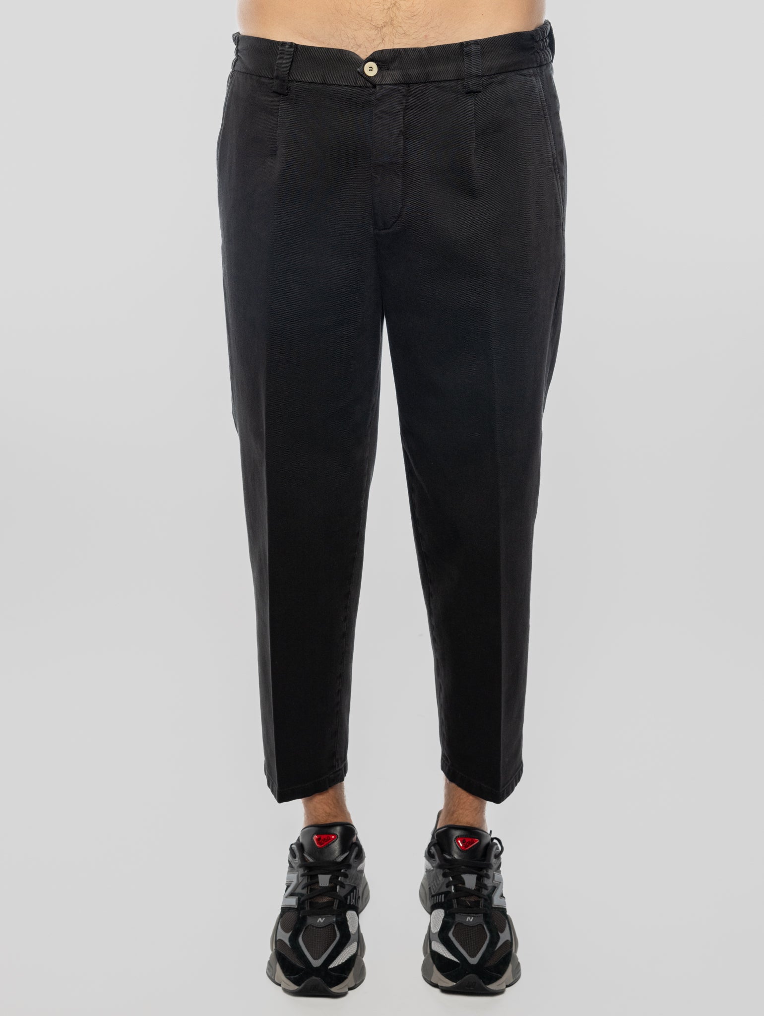 BRIGLIA 1949-Pantaloni in Bull Denim con Pinces Nero-TRYME Shop