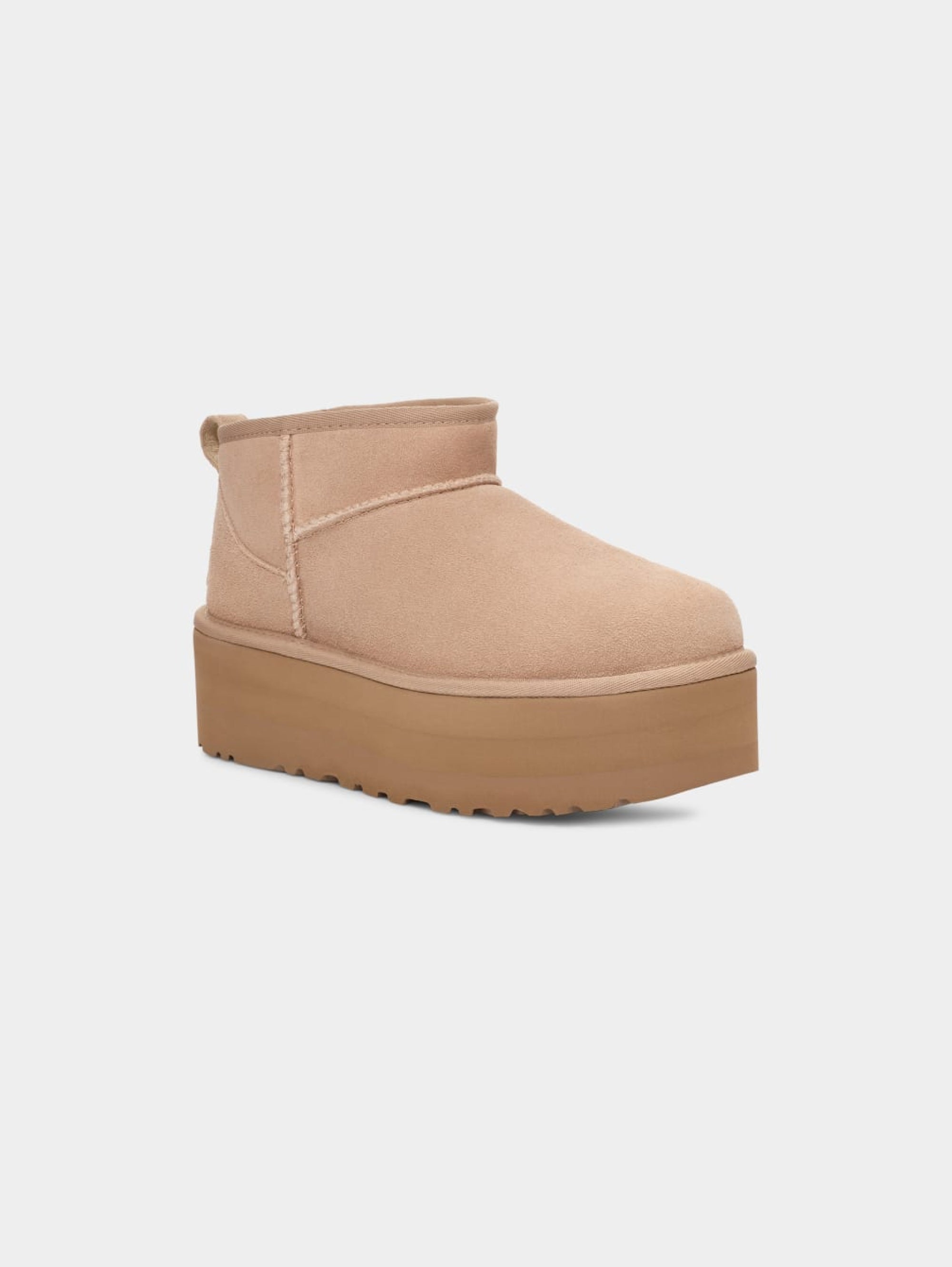 Sandfarbene Ultra Mini-Plateau-Stiefeletten