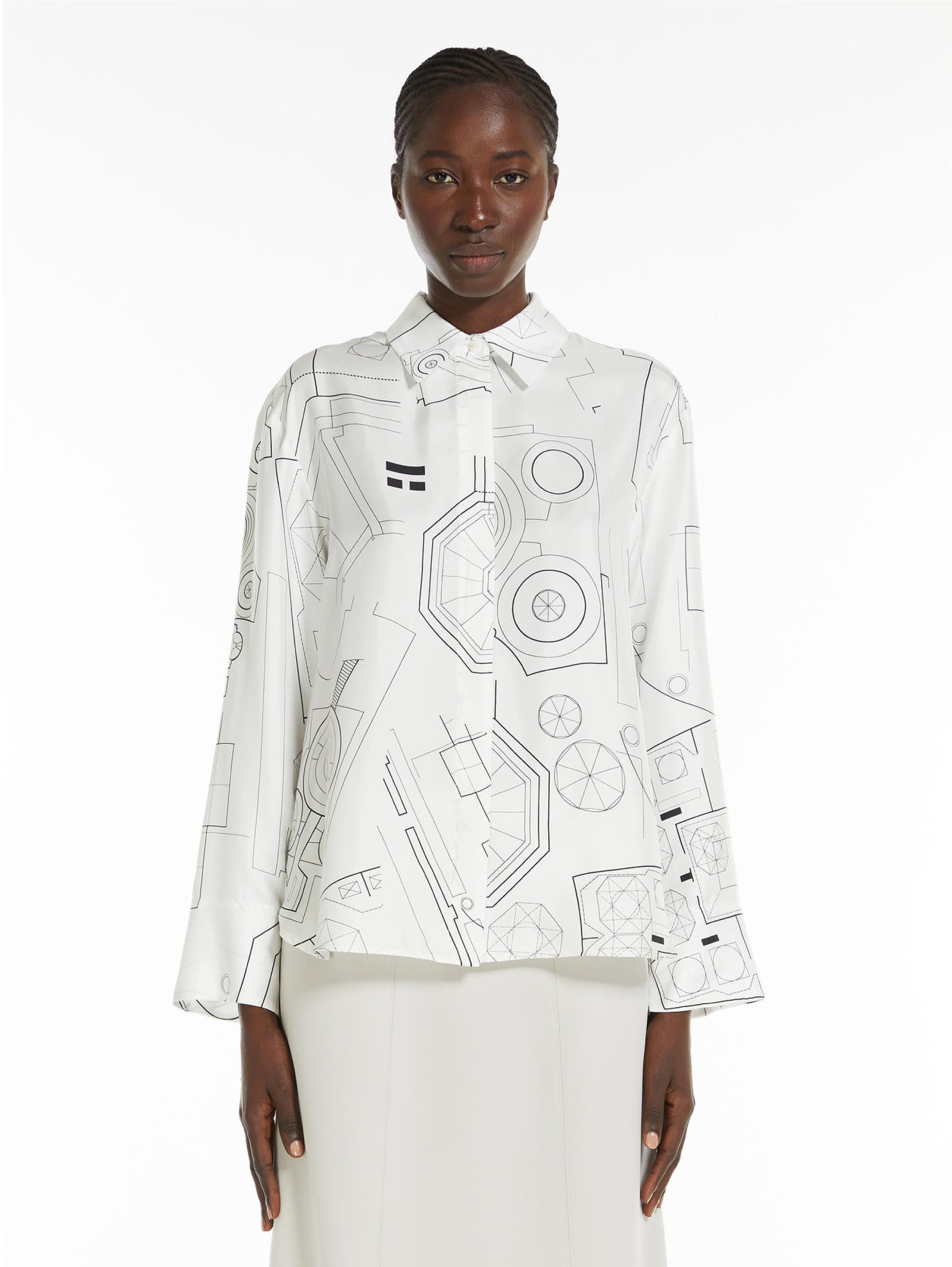 MAX MARA LEISURE-Camicia in Seta Stampata Bianco-TRYME Shop