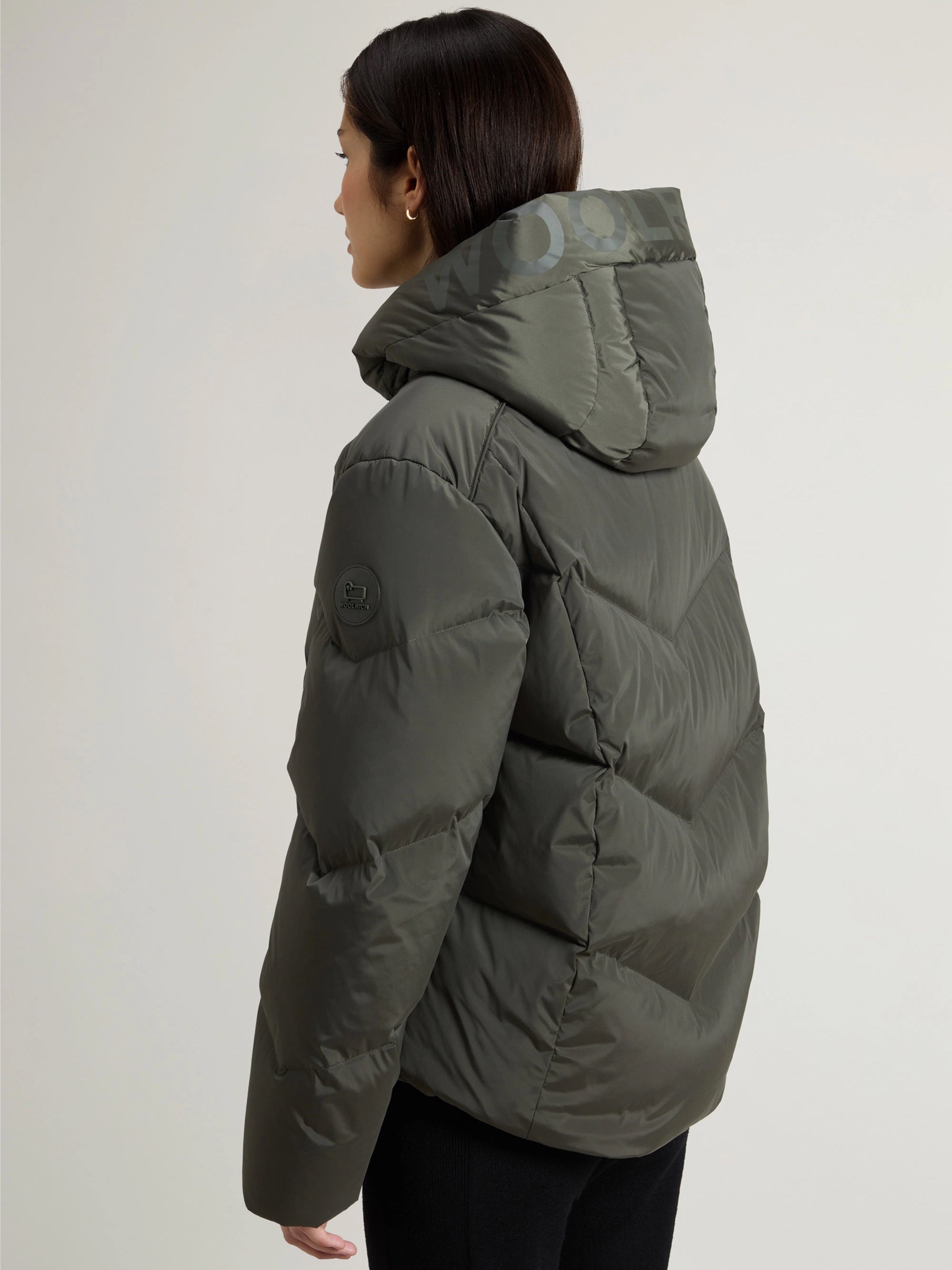 Alsea Short Down Jacket with Detachable Green Hood