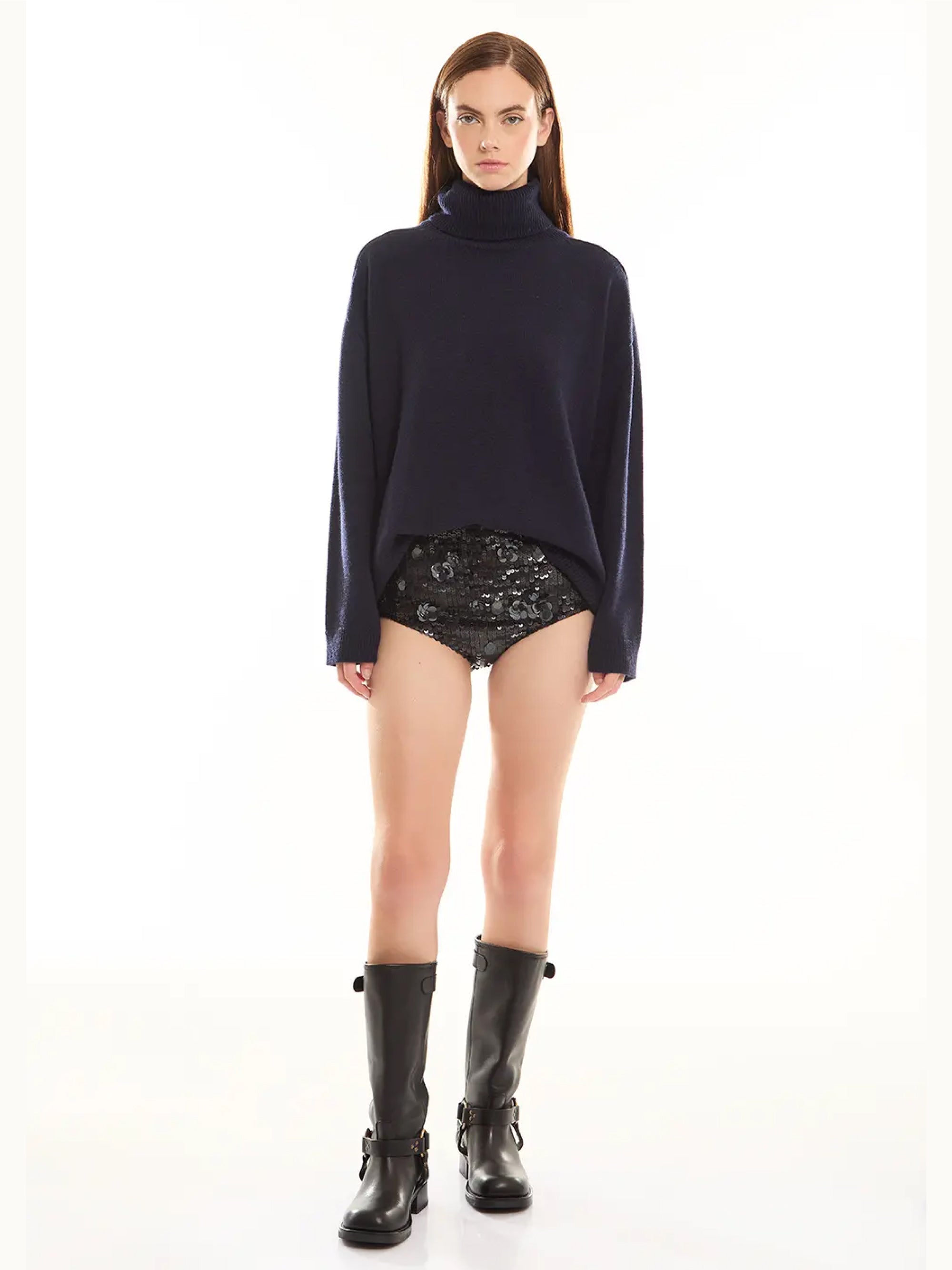 P.A.R.O.S.H.-Maglia Collo Alto in Lana Blu-TRYME Shop