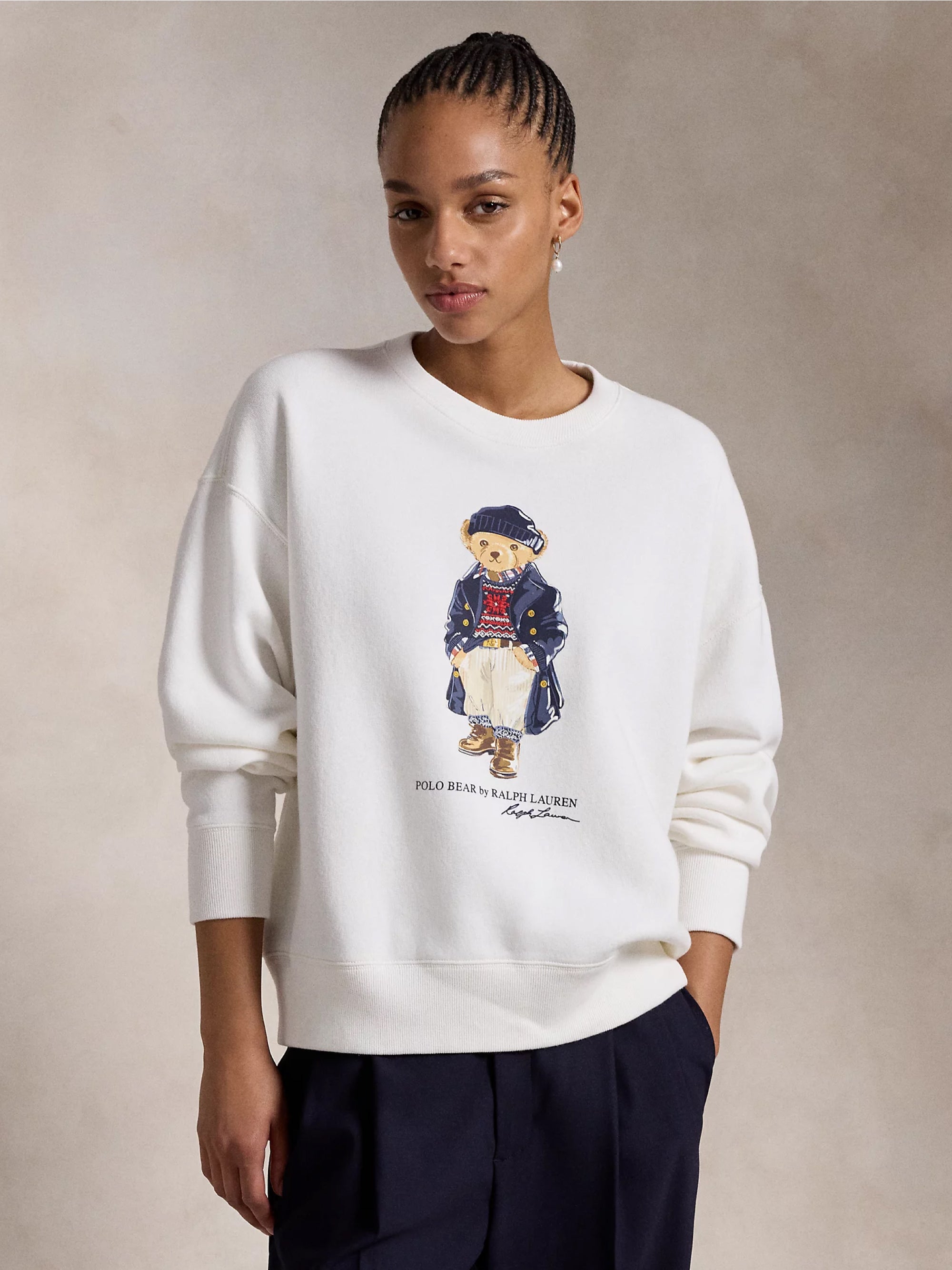 RALPH LAUREN-Felpa Girocollo con Stampa Polo Bear Bianco-TRYME Shop