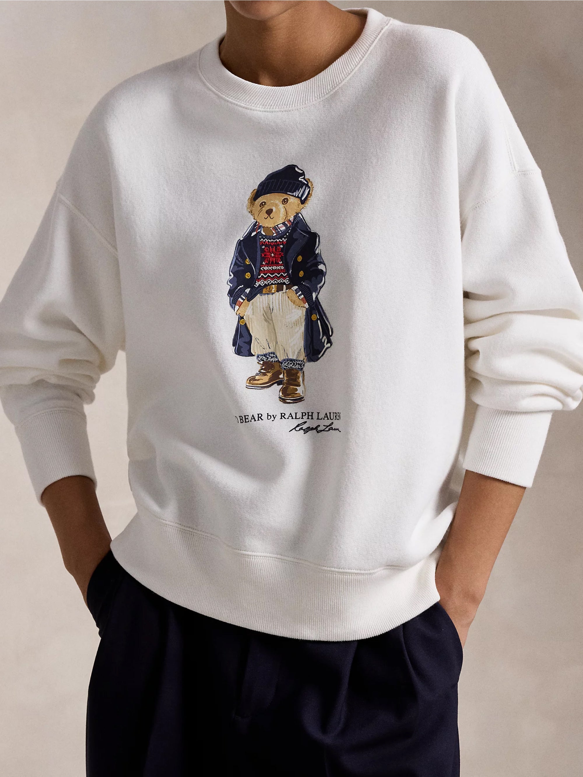 Felpa Girocollo con Stampa Polo Bear Bianco