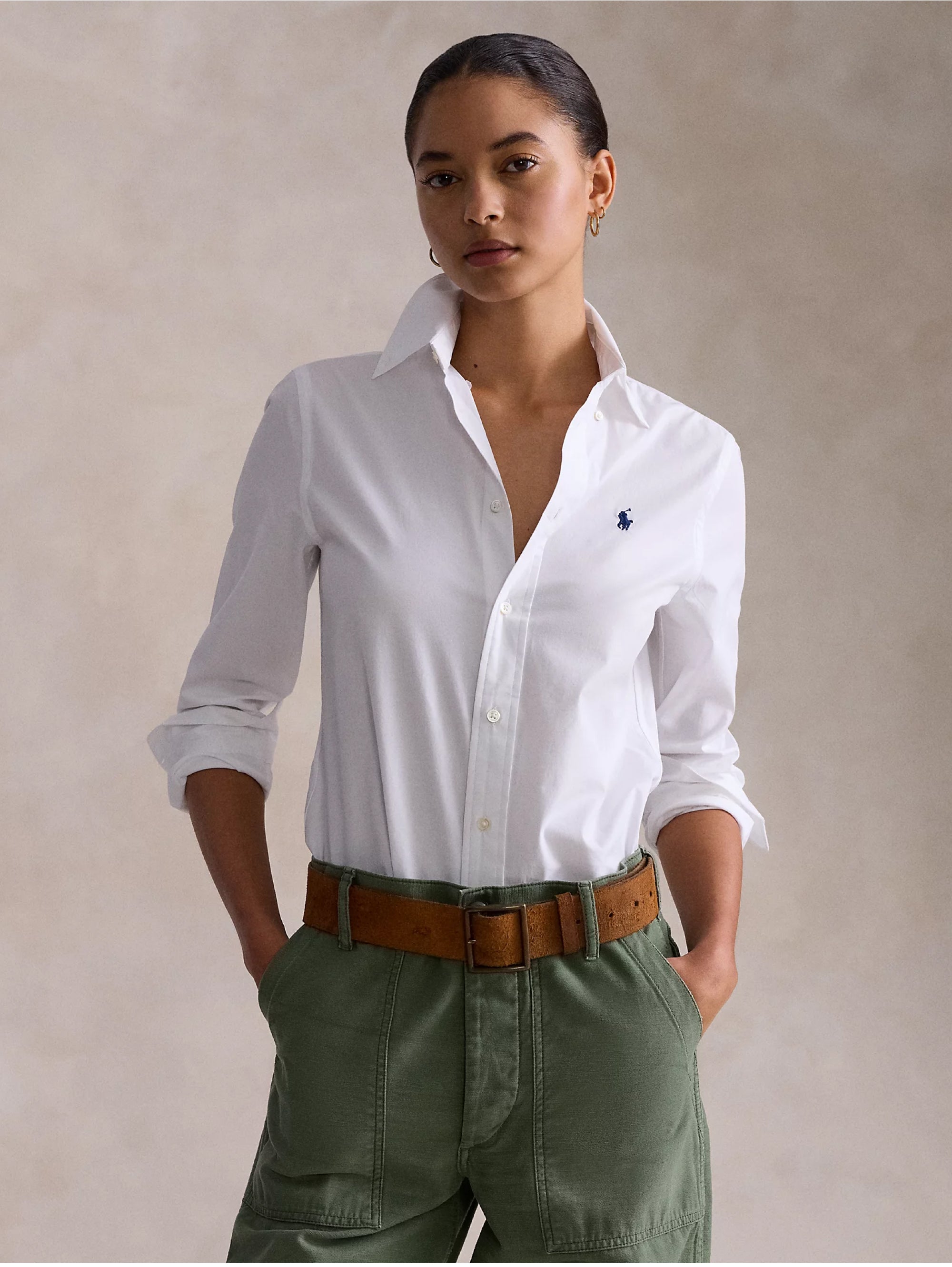 RALPH LAUREN-Camicia Slim Fit in Popeline di Cotone Bianco-TRYME Shop