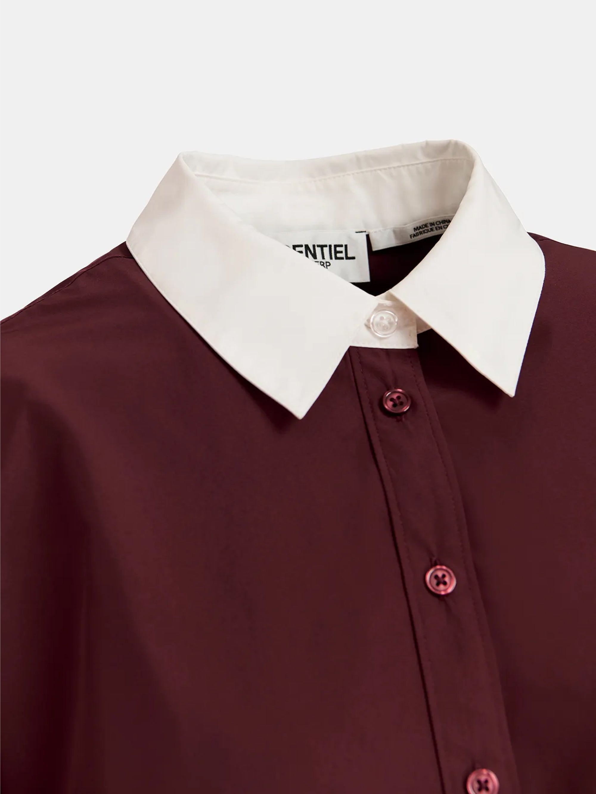 Shirt with Contrasting Collar in Brown/White