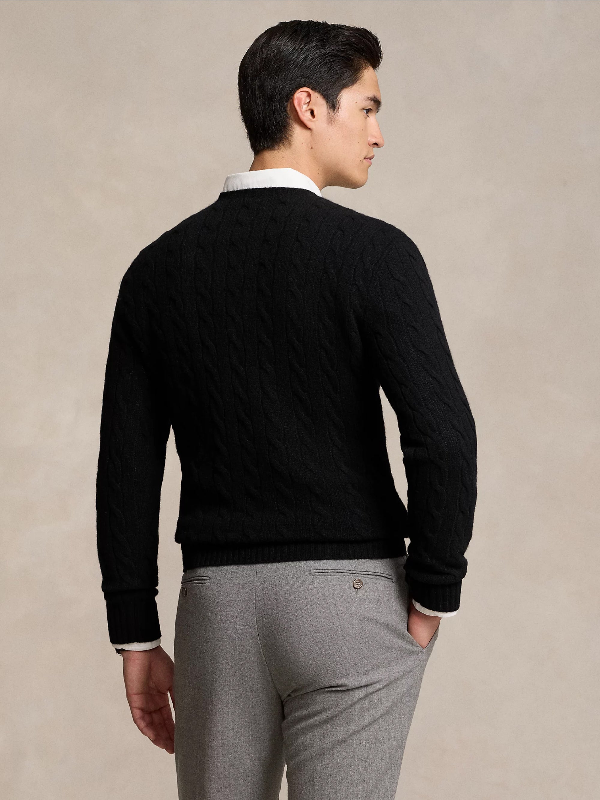 Black Cable Knit Wool and Cashmere Sweater